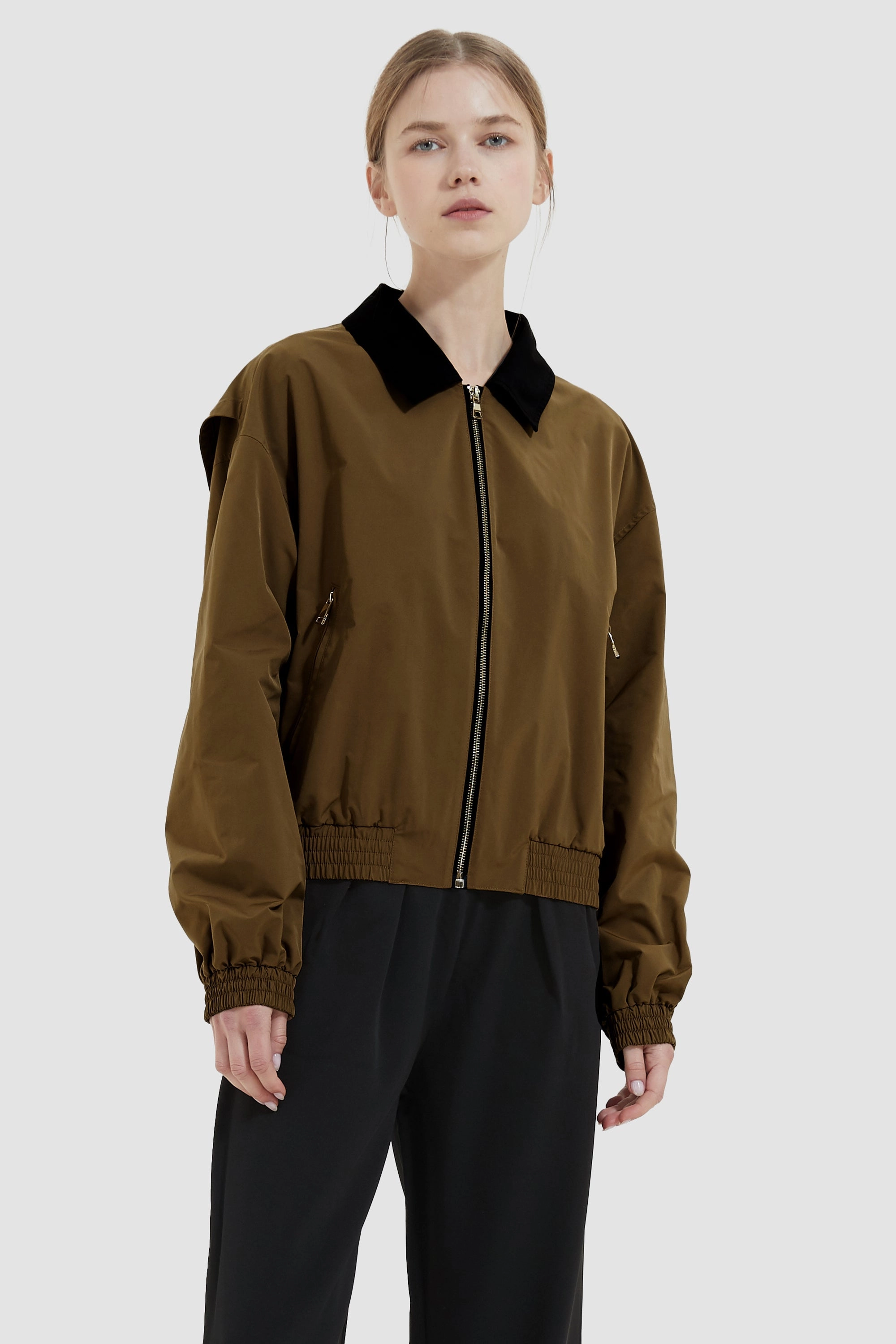 TapedSeamConstruction Collared Bomber Jacket