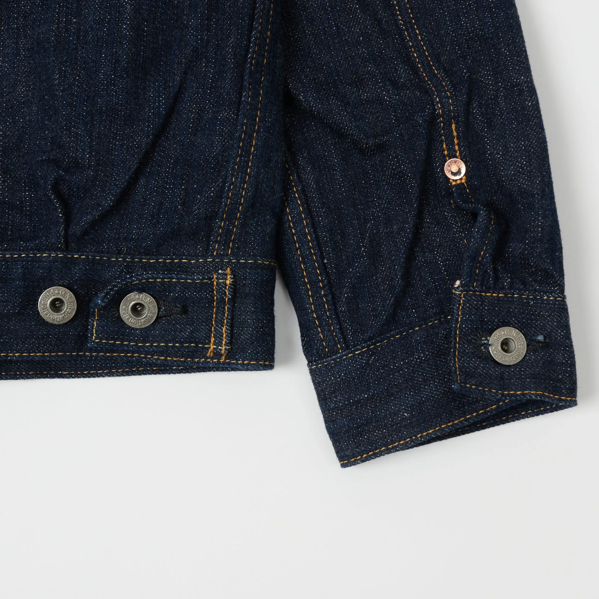 ONI Denim 02506P-SHM 'Kiwami' Semi Hand Made 16oz Type II Denim Jacket - Rinsed Waterproof Material Subtle Design Detail