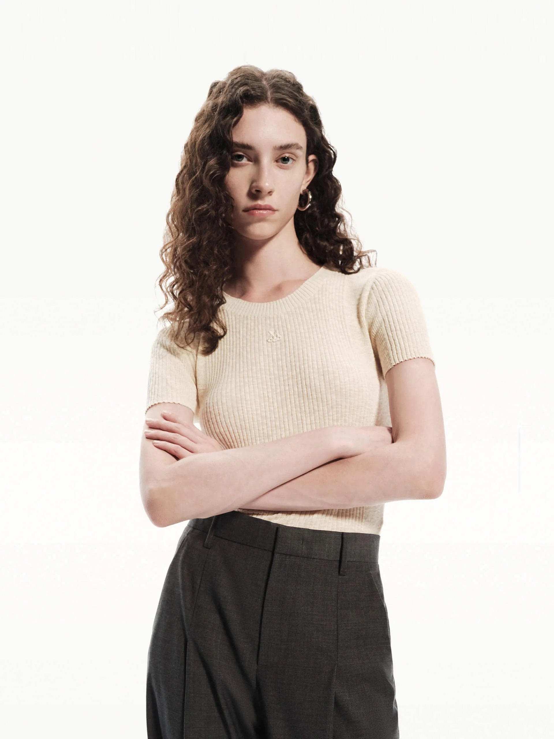 Slim Ribbed Knit Top Outdoor Layers