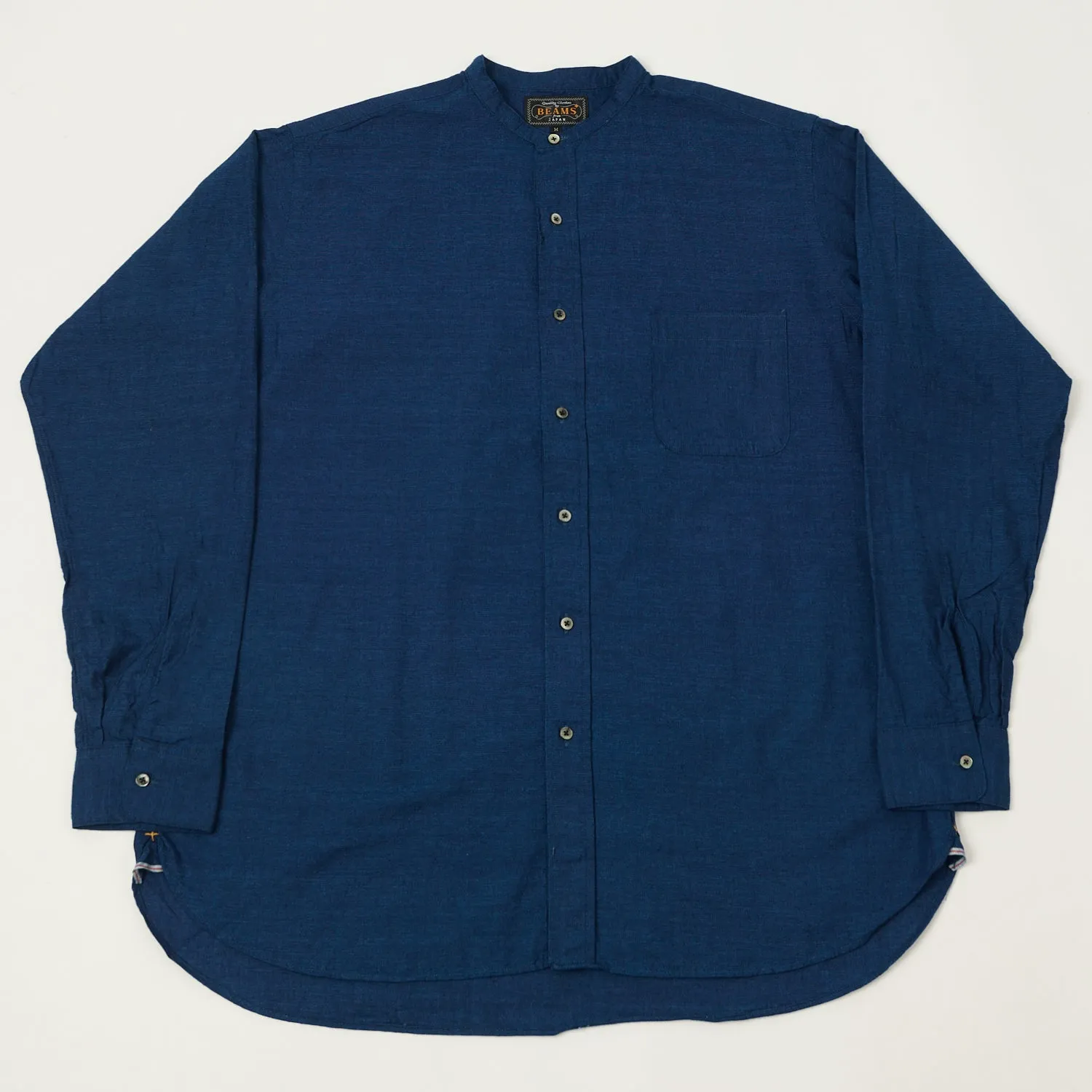 Sports Ready Fashion Layer Beams Plus Band Collar Chambray Shirt - Indigo