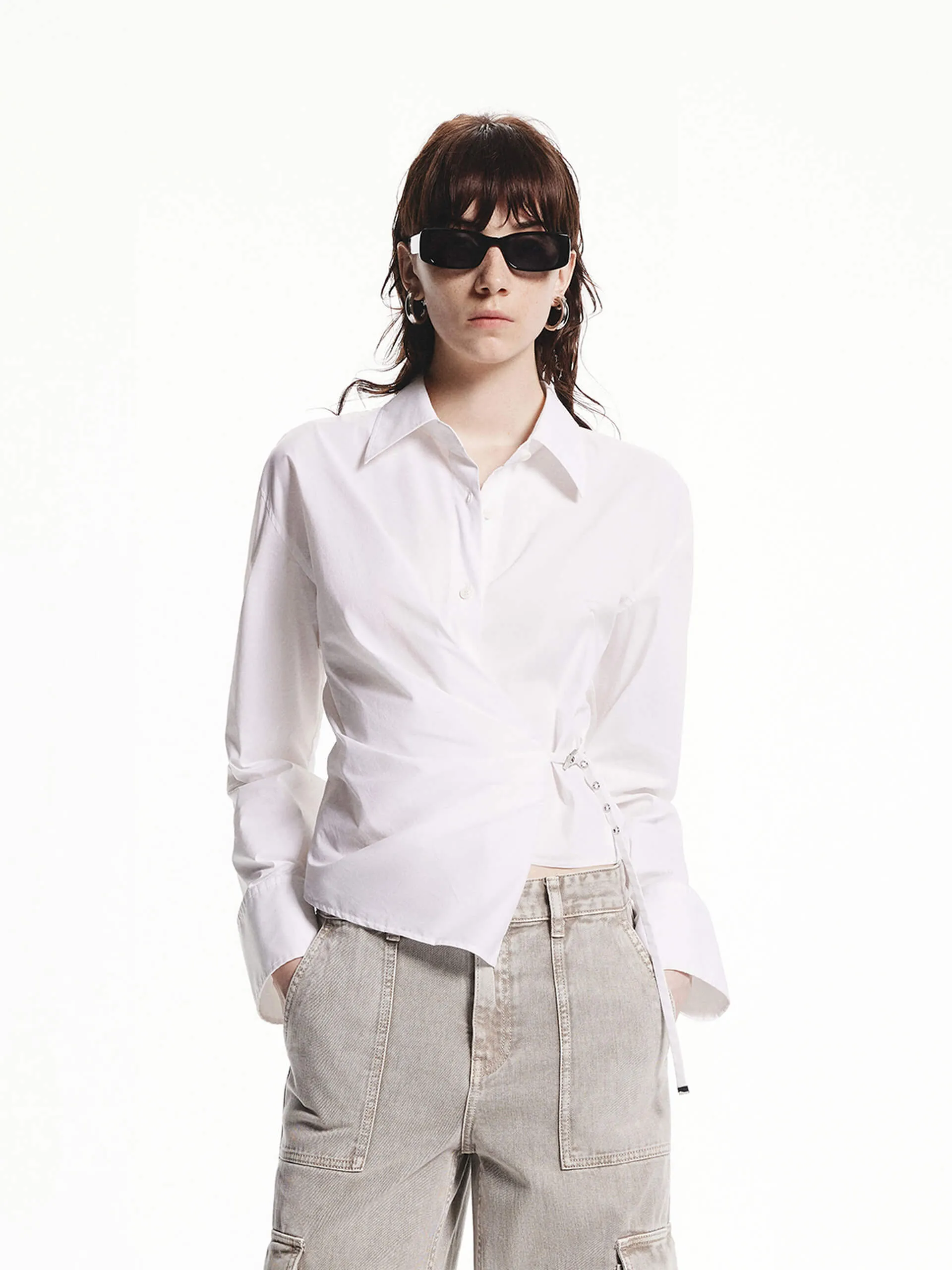 Waisted Tie Cropped Shirt slim fit