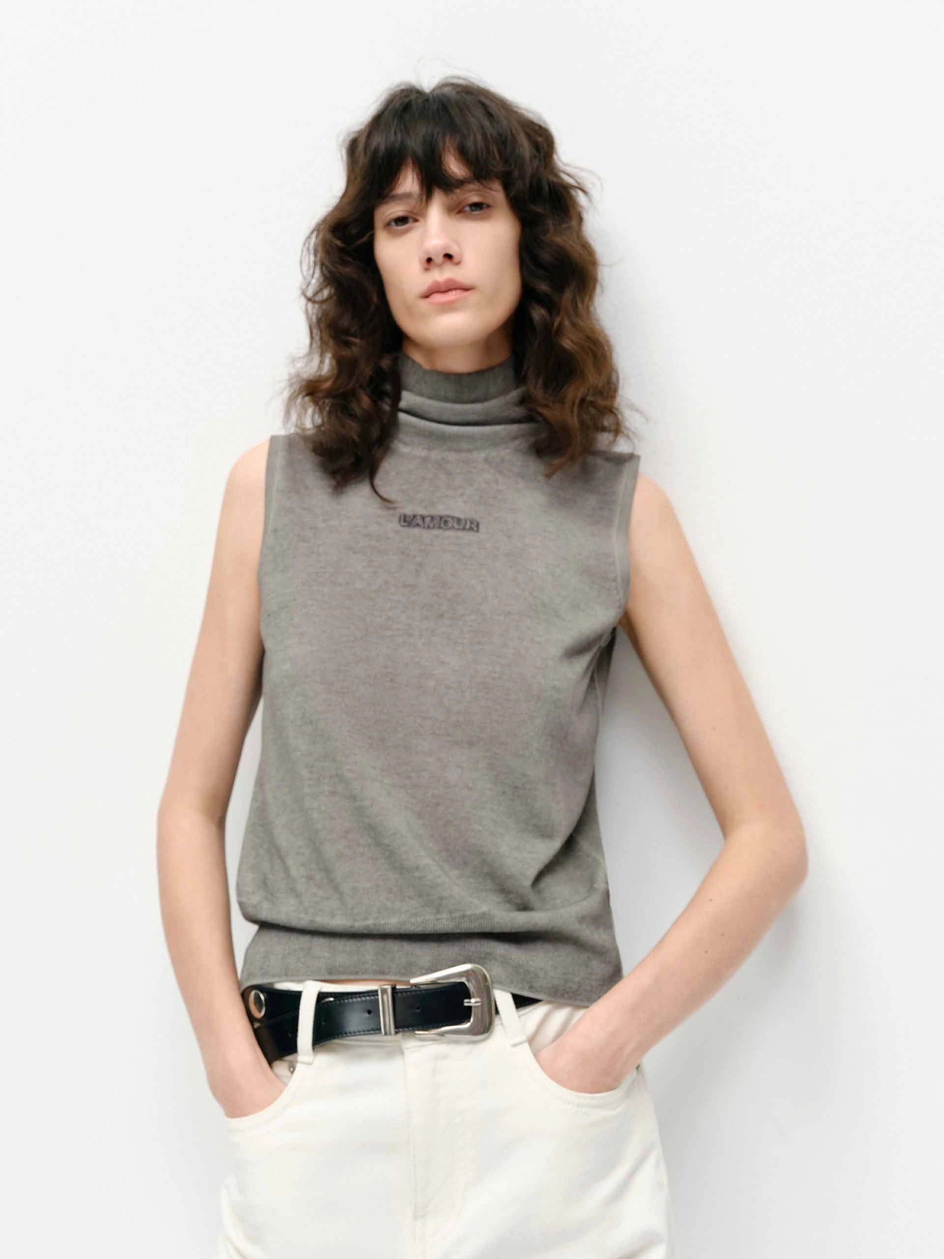 High Neck Sleeveless Knit Top Fashionable Wear