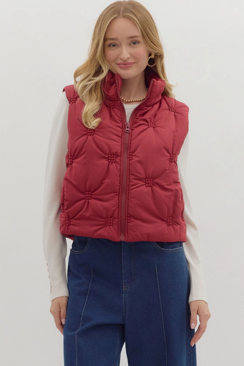 hiker WrinkleResistant High Neck Sleeveless Zip-Front Quilted Puffer Vest