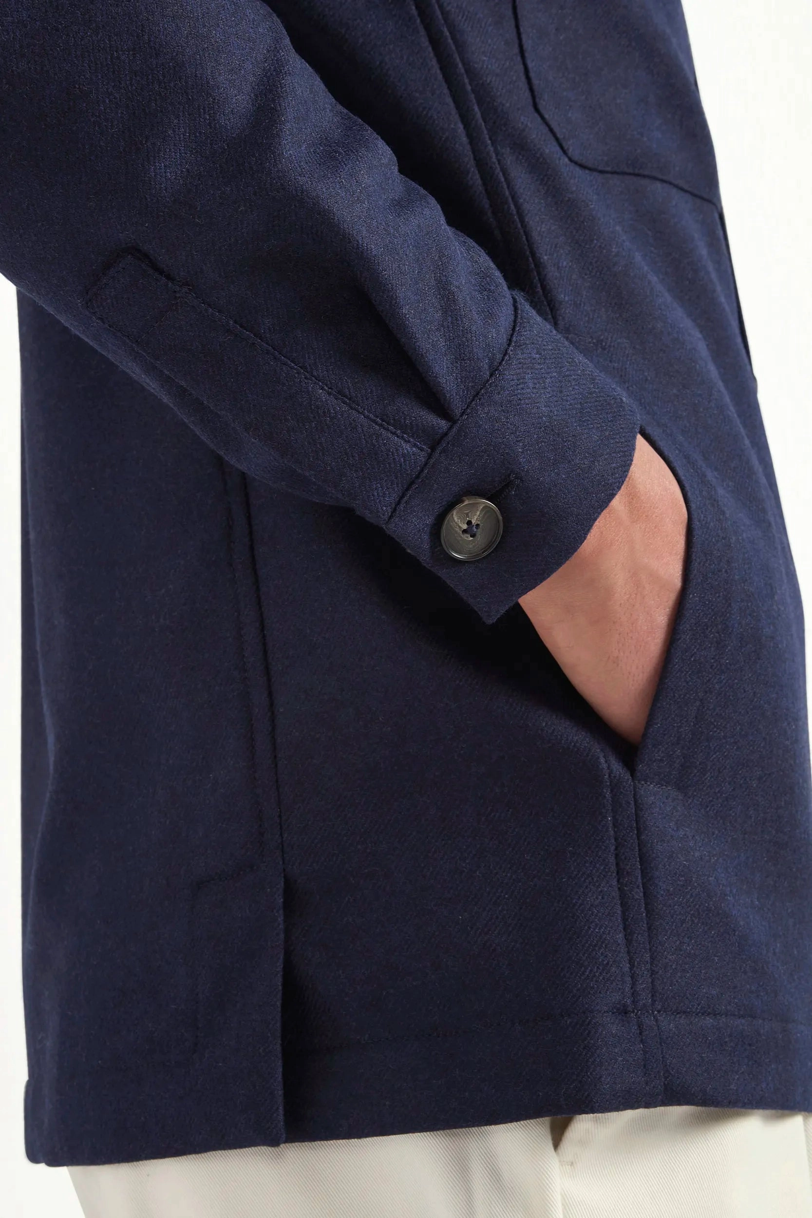 Blue wool and cashmere shirt jacket  - Made in Italy Reflective accents