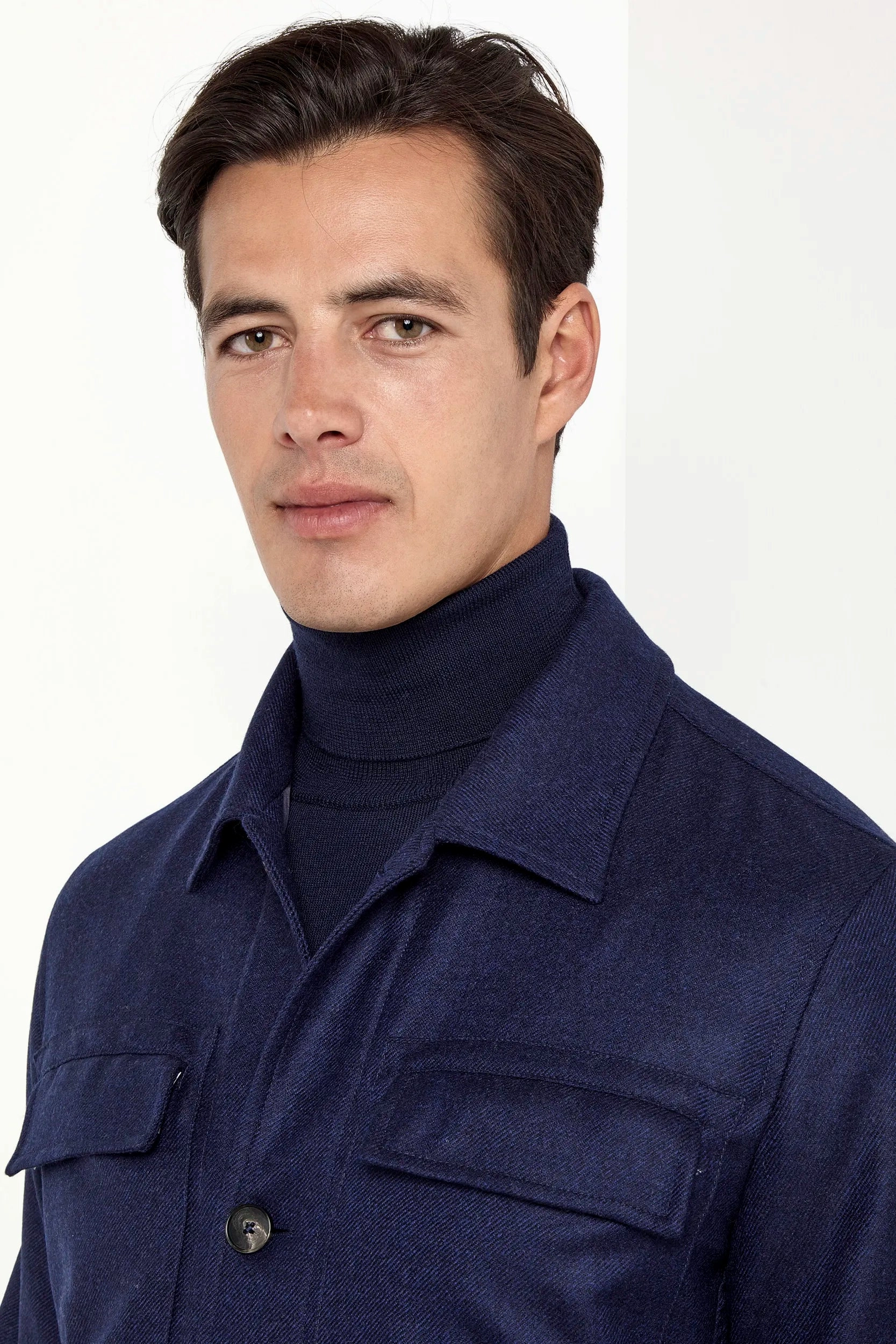 Blue wool and cashmere shirt jacket  - Made in Italy Weather Guard Gear