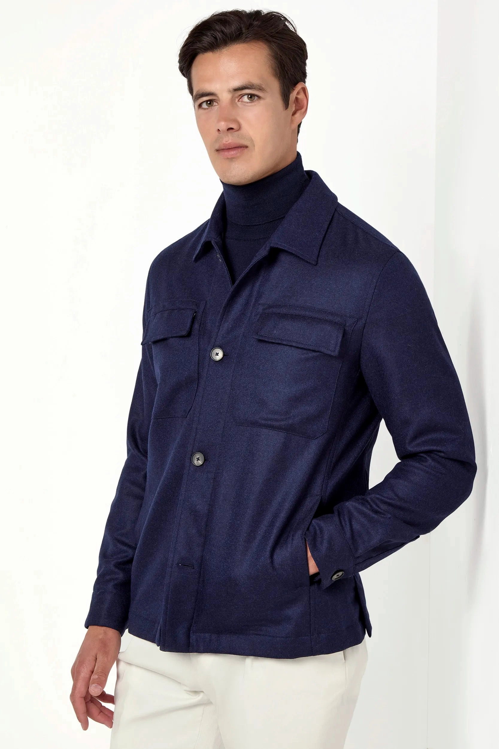 Blue wool and cashmere shirt jacket  - Made in Italy Price