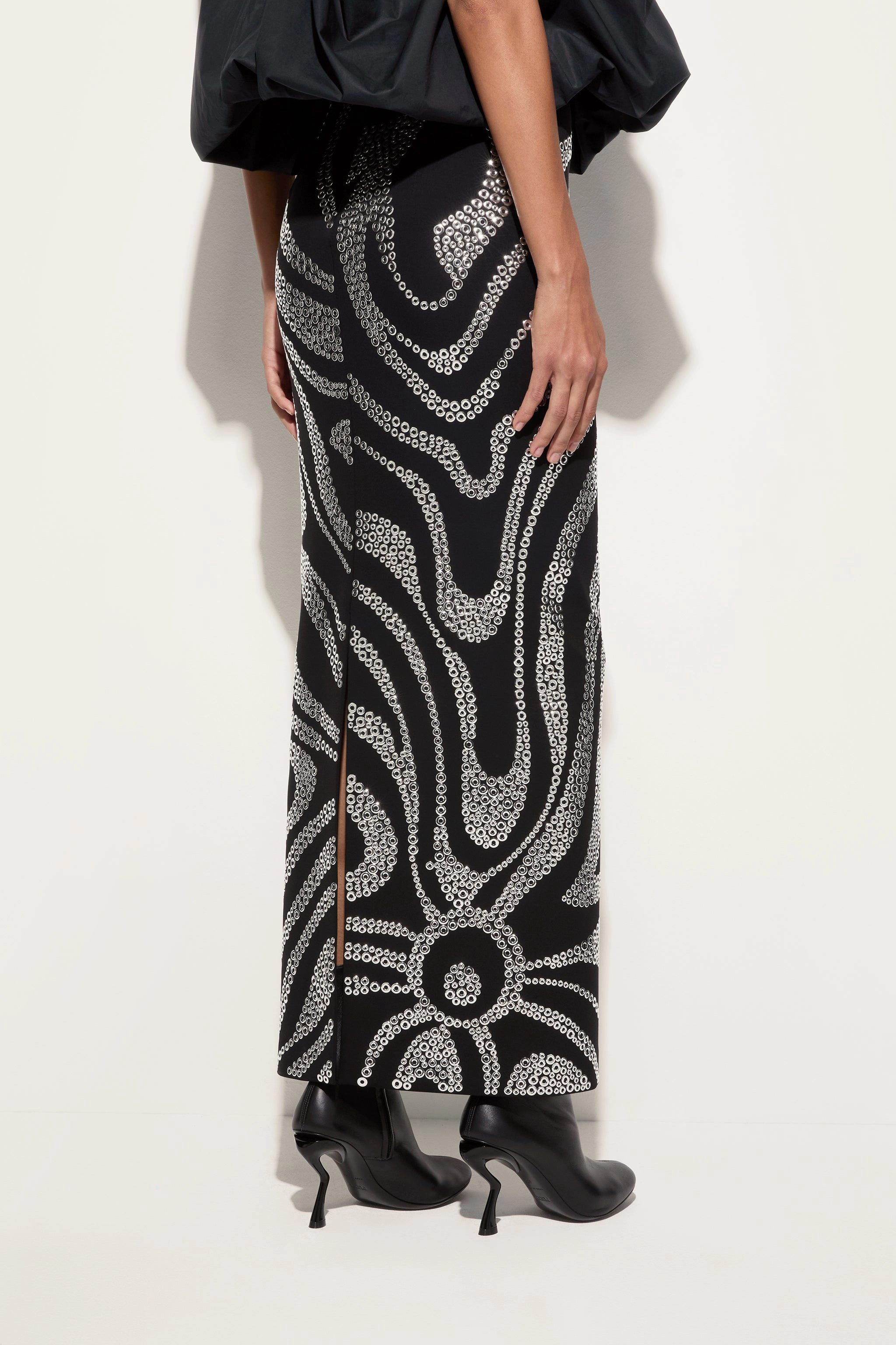 High Waist Embroidered Skirt Cuffed hem Maxi length