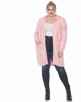 Peak Ready Commuter Fit Hooded Open Front Sherpa Coat | Pink/Light Pink Stars