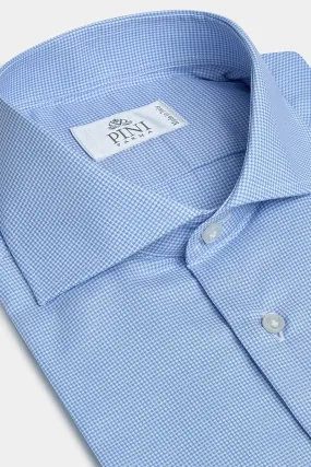 Houndstooth Light Blue Shirt - Made in Italy Tall Length Snag Free Surface