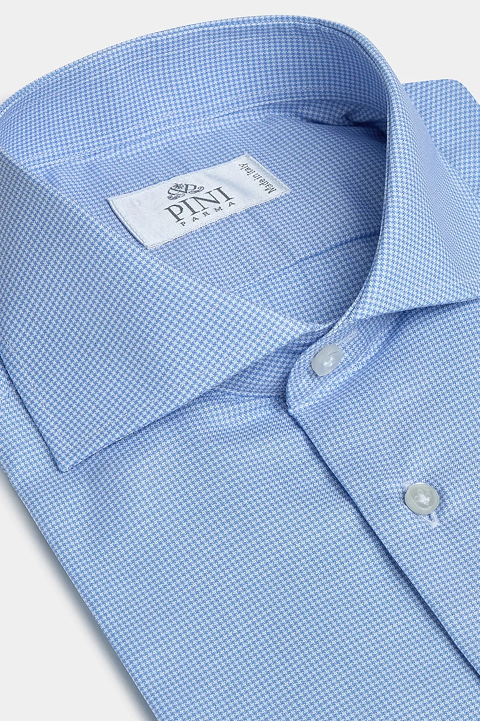 Houndstooth Light Blue Shirt - Made in Italy Tall Length Snag Free Surface