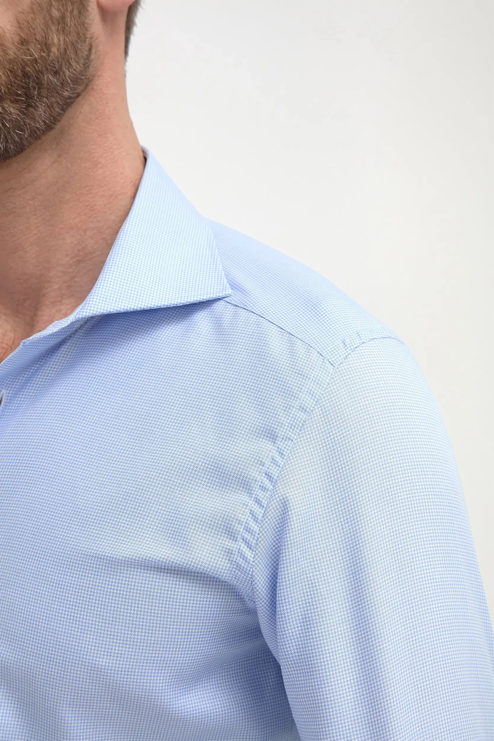 Sporty Comfort Chill Comfort Houndstooth Light Blue Shirt - Made in Italy
