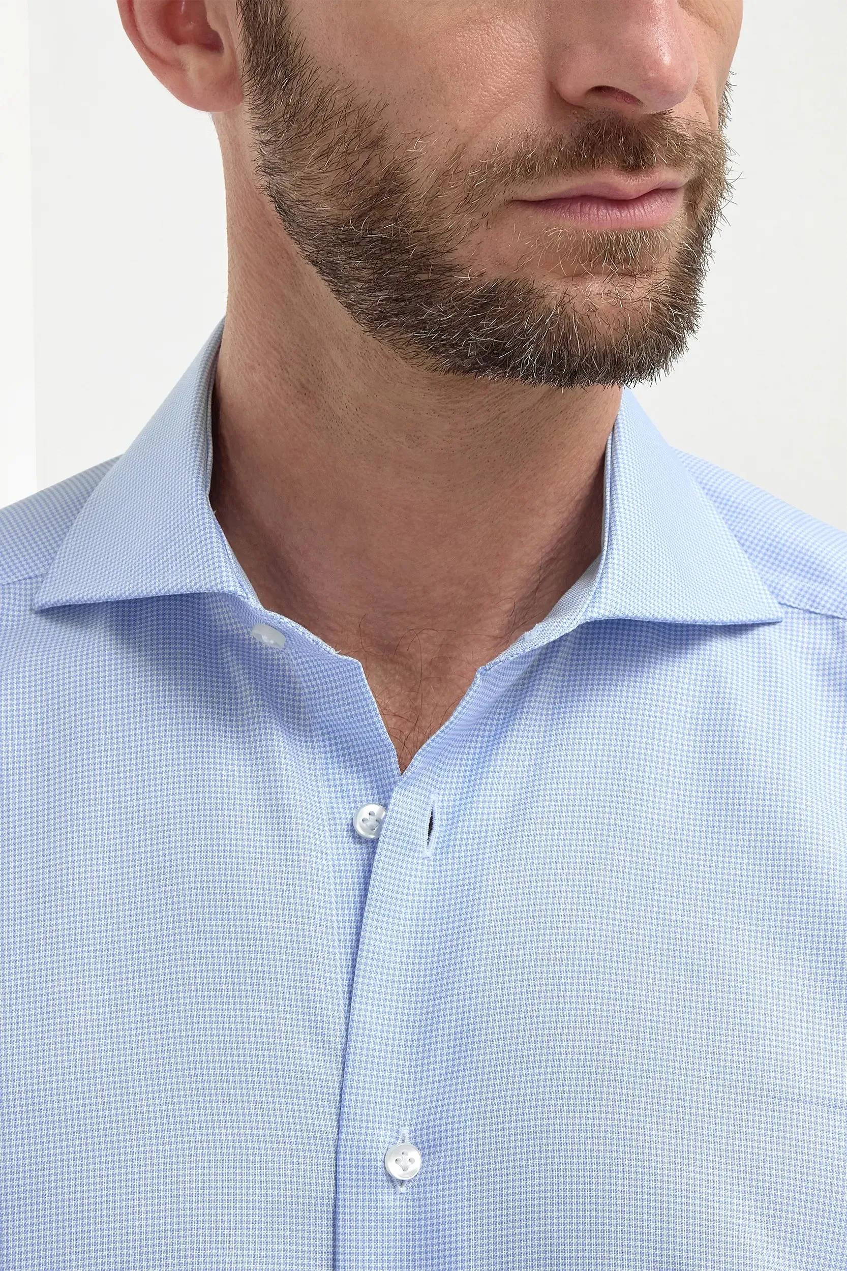 Work Appropriate Houndstooth Light Blue Shirt - Made in Italy