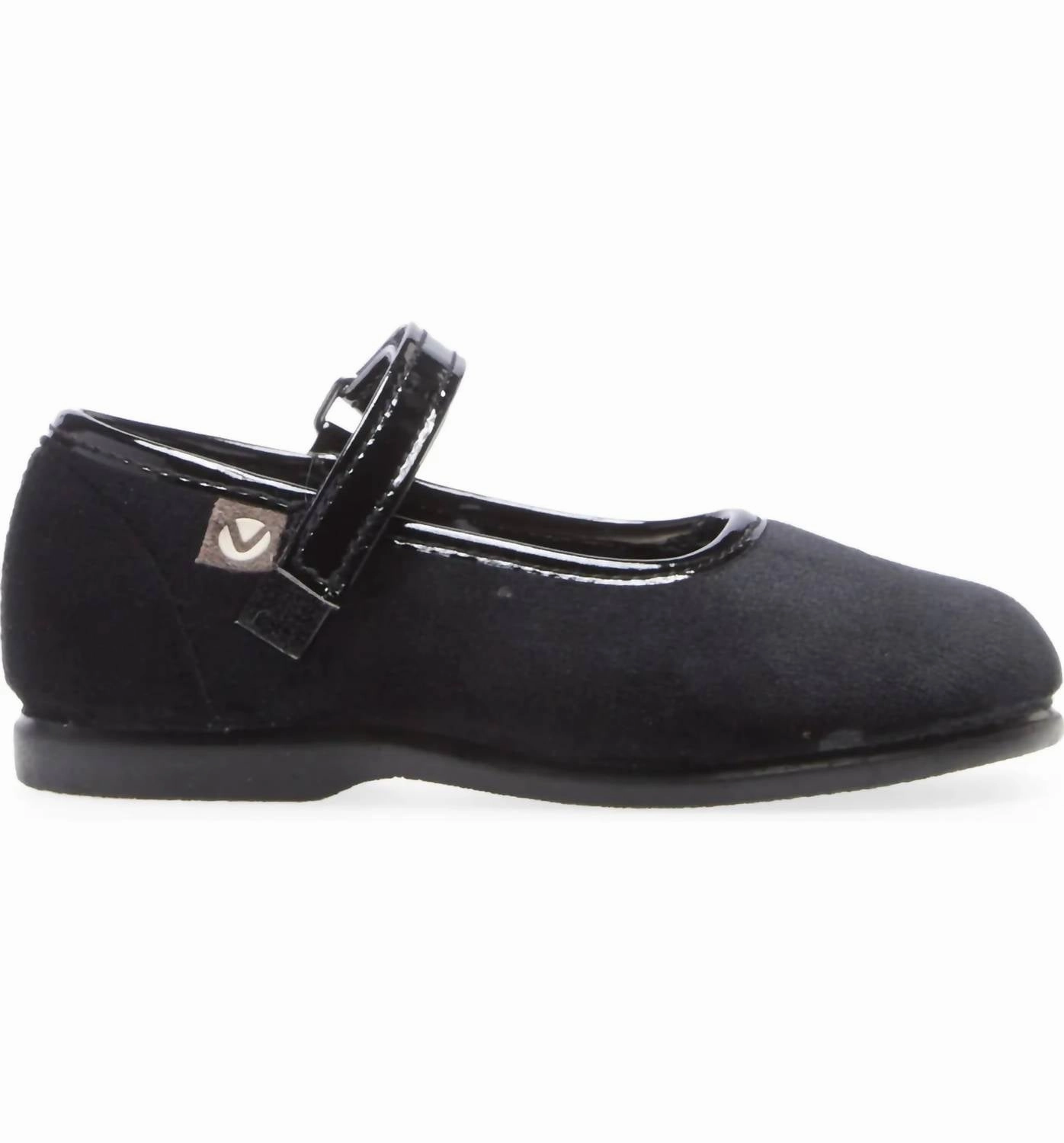Girls Mary Jane Alba Velvet Shoes In Black Durable toe cap
