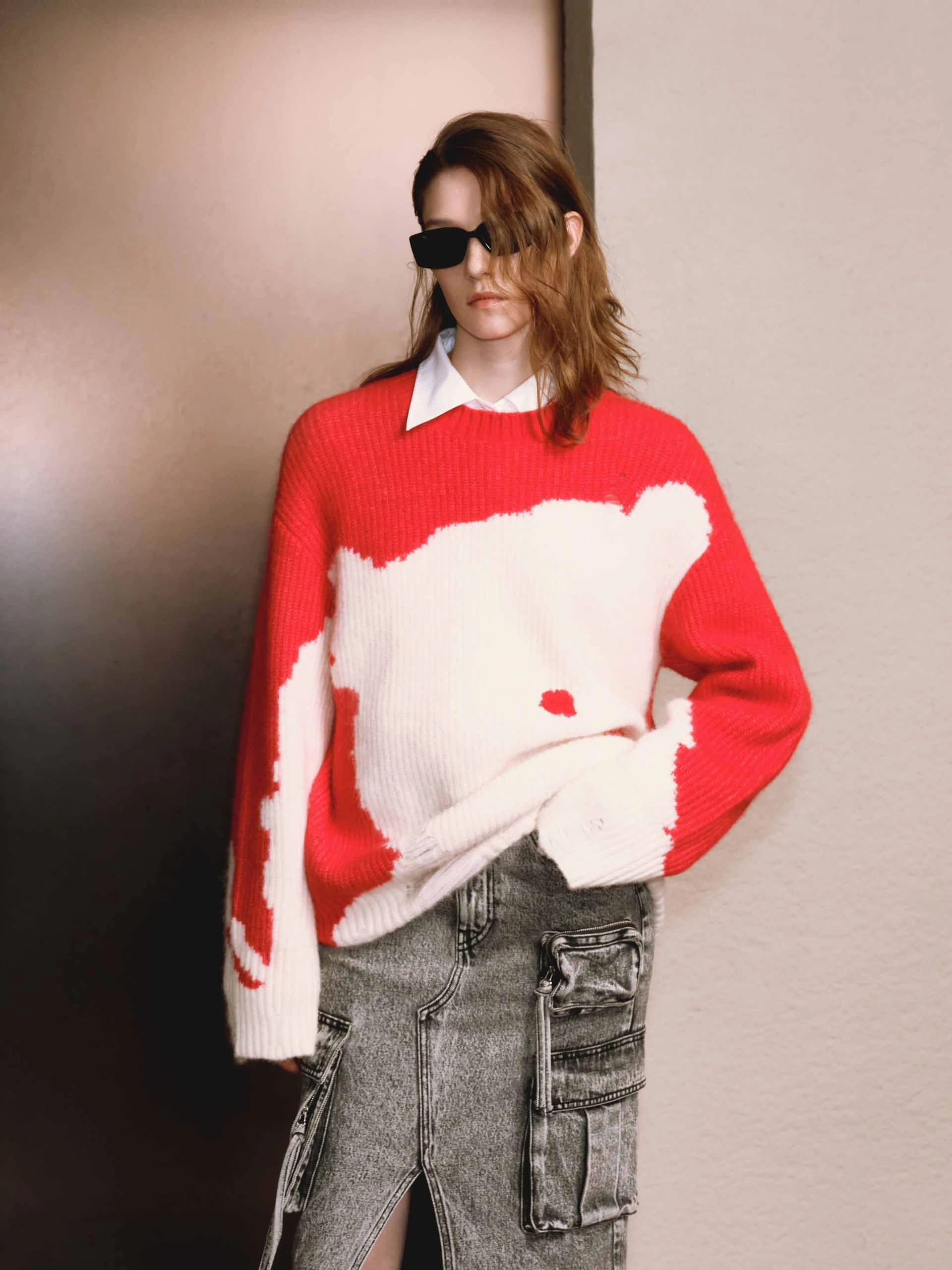 Breathable Textured Fabric Cozy Layered Wear Include Alpaca Loose Sweater