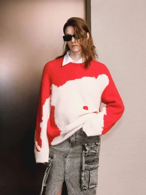 Breathable Textured Fabric Cozy Layered Wear Include Alpaca Loose Sweater