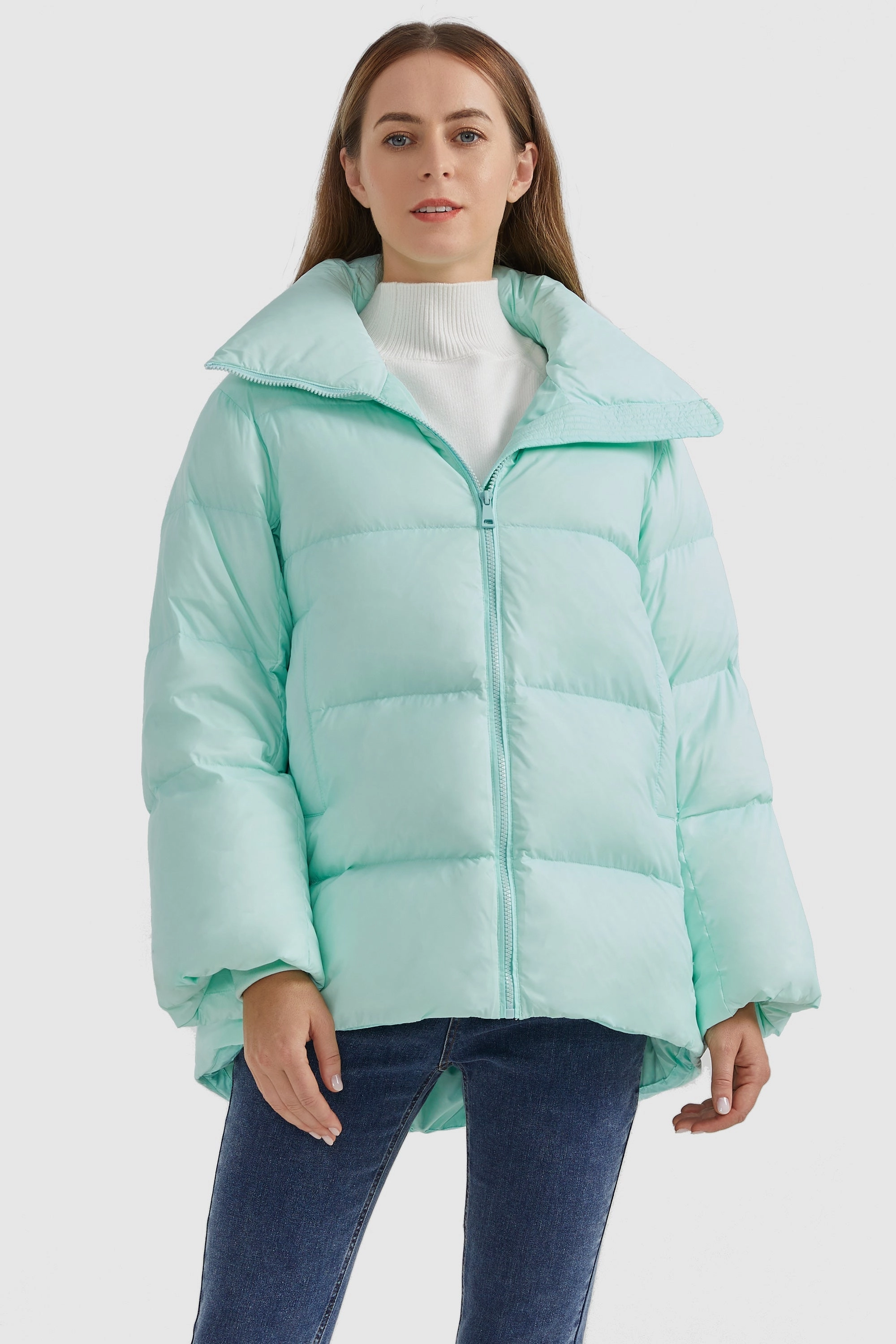 Modern Fit Calm Day Fit Zipper Front Puffer Down Coat