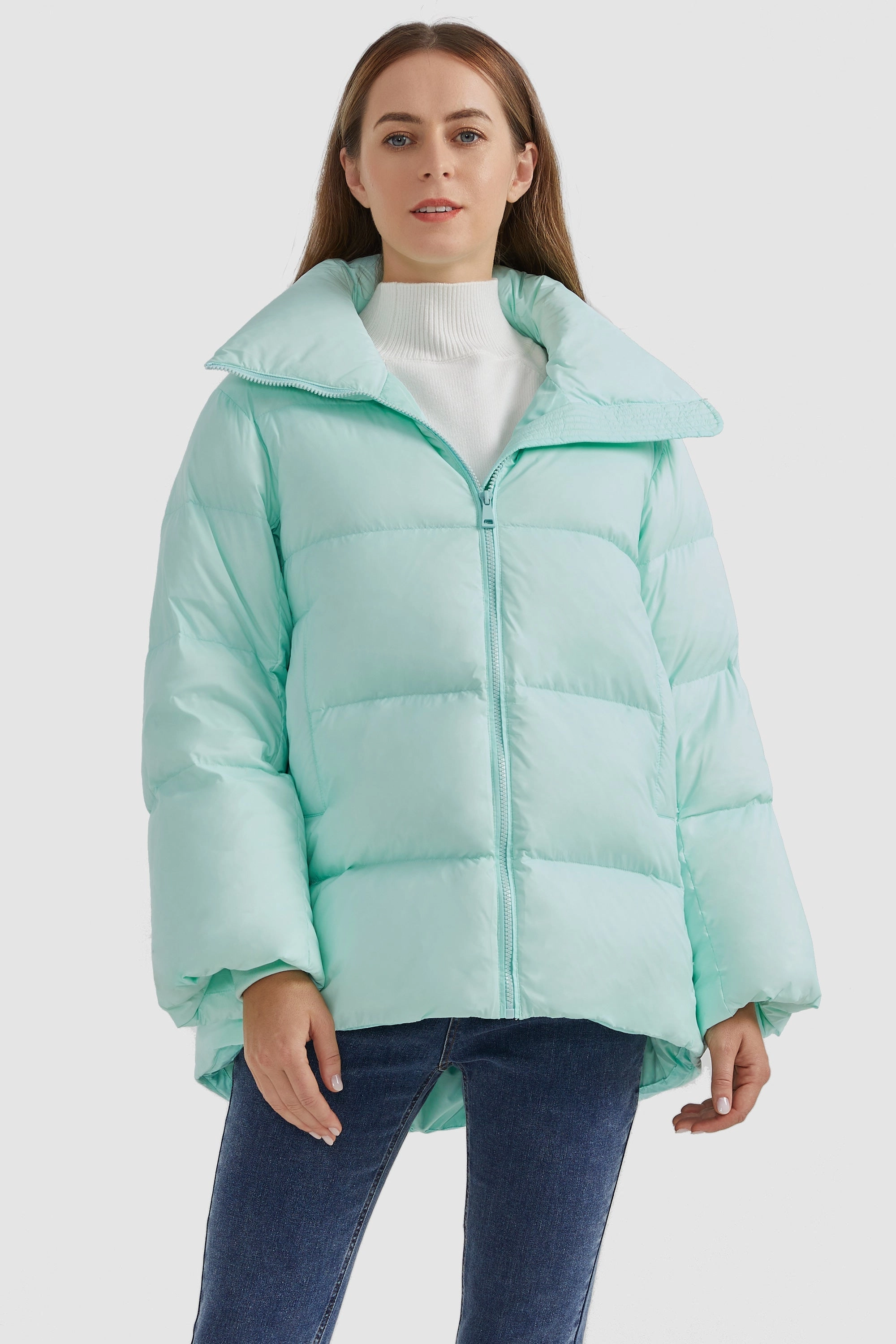 Odor Resistant Zipper Front Puffer Down Coat