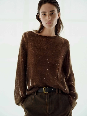 Seamless Construction Design Ripped Detail Sequin Sweater