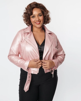 Money college Unique Vintage Plus Size Pink Shimmer Vegan Leather Jacket | Pink Shimmer