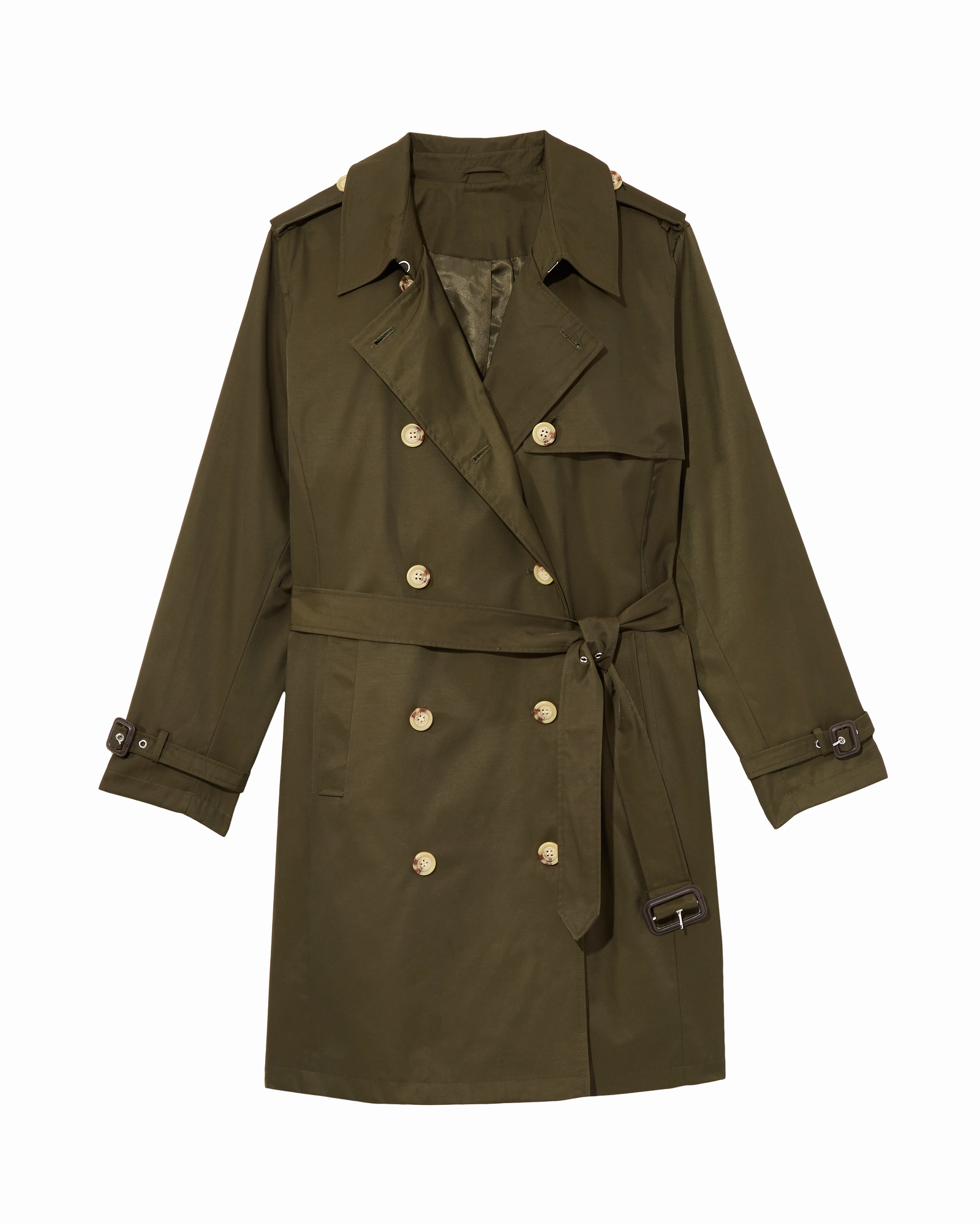 Sumac Double Breasted Trench Coat | Olive Green Noise Free Material Windproof Barrier Design