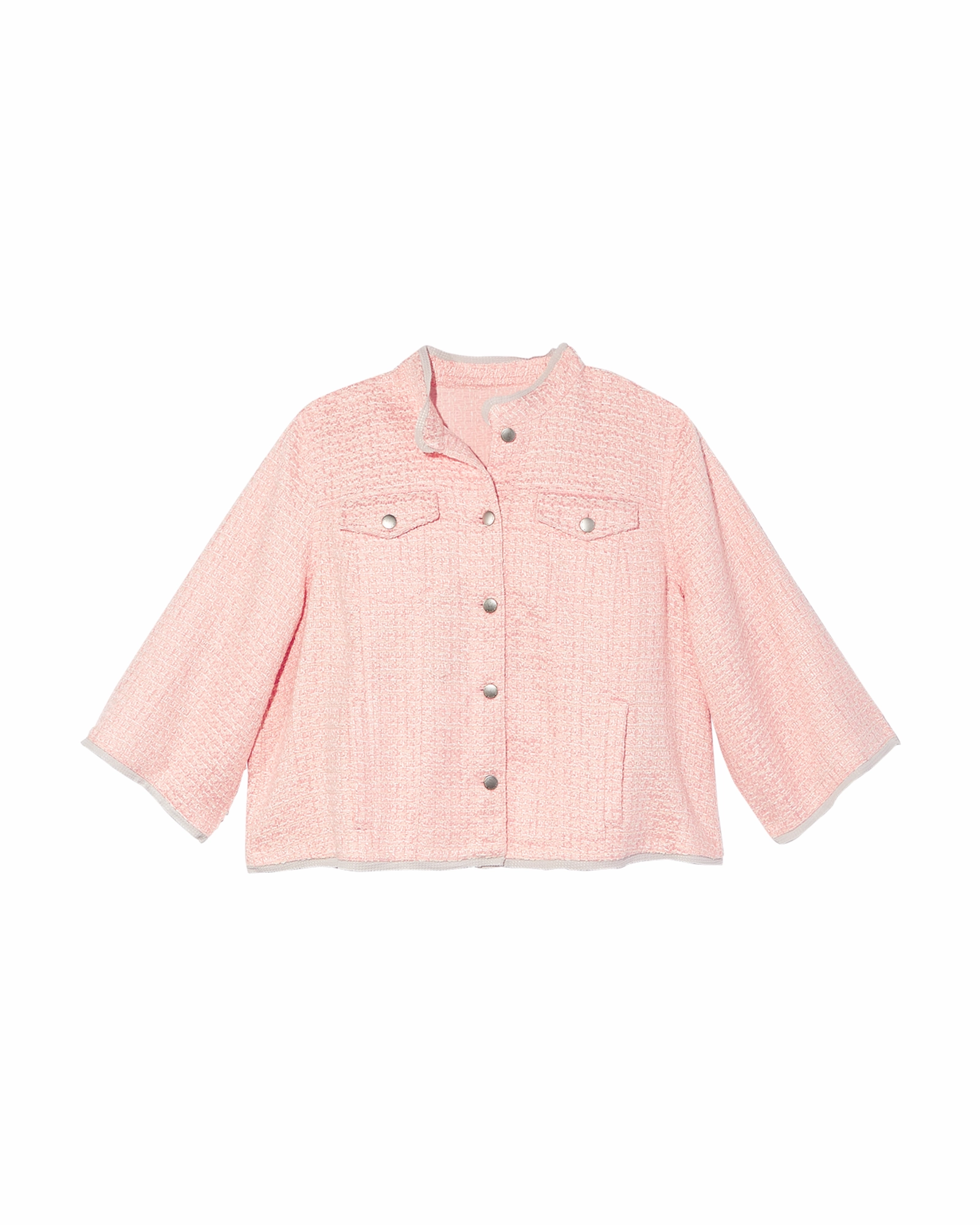 Kela Crop Tweed Jacket | Pink Stretchable Material train journey