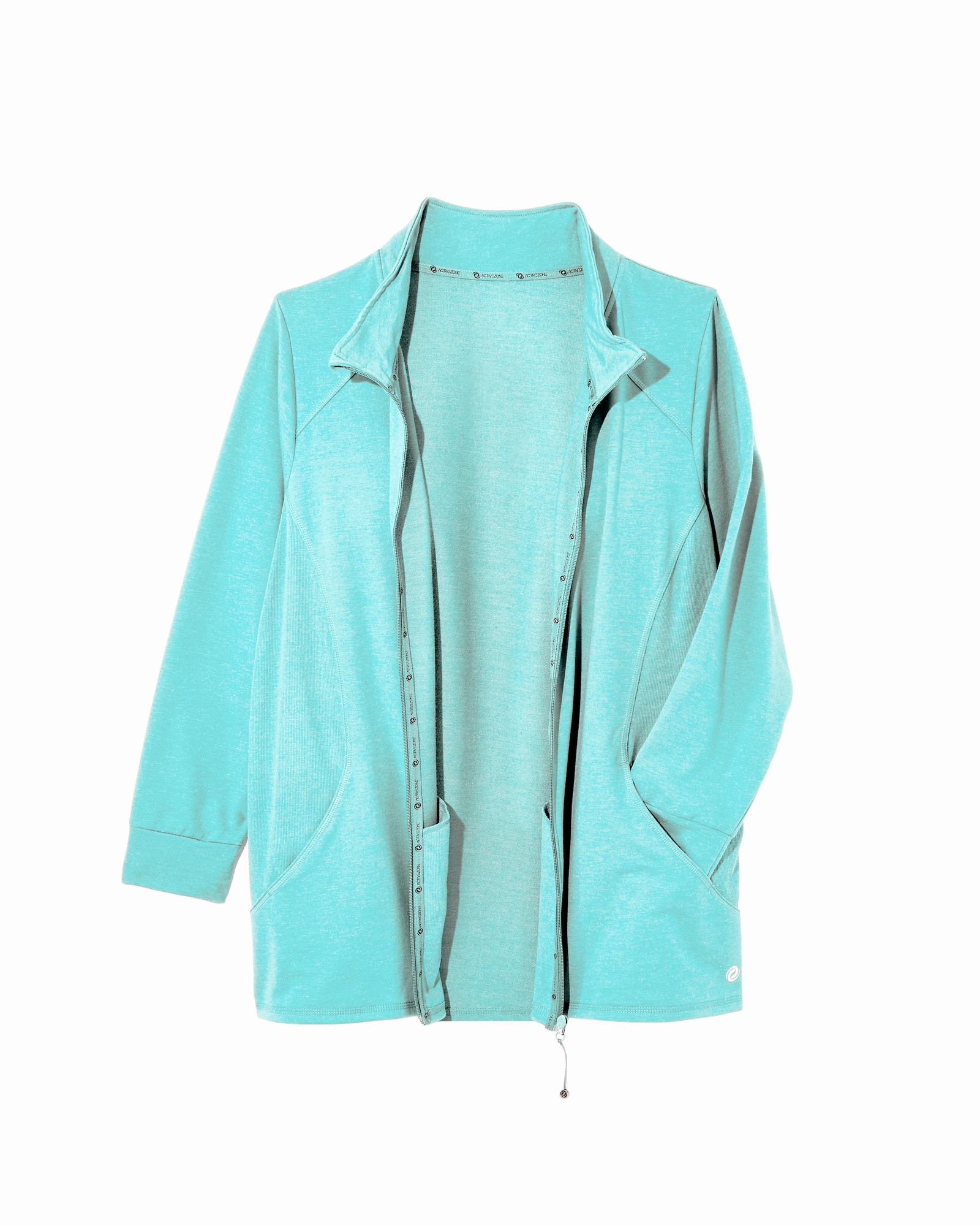Ritter Mock Neck Jacket | Turquoise Perforated Underarm Vents Moment