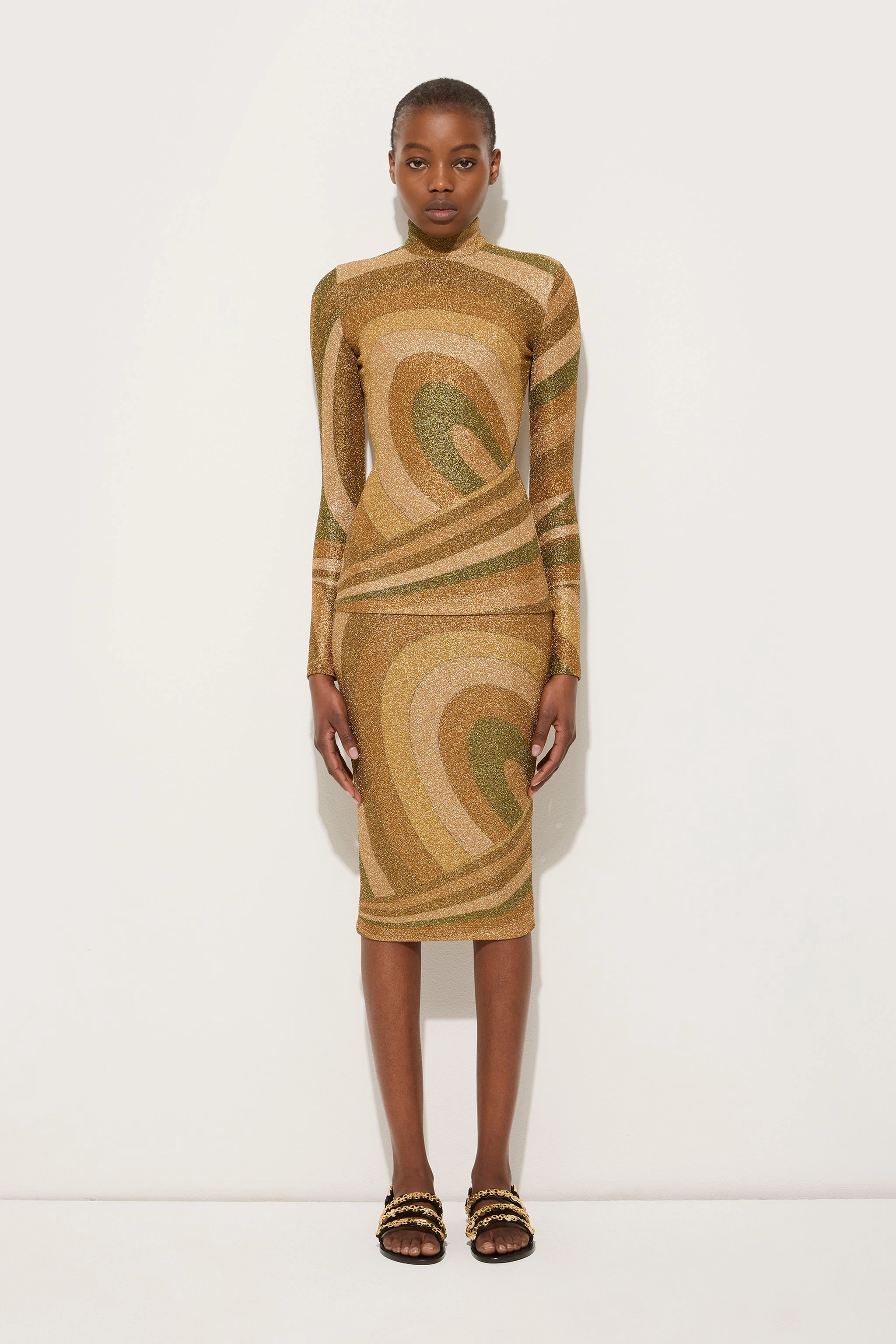 Machine washable Fashion Mood Iride Print Lam?? Jersey Midi Skirt