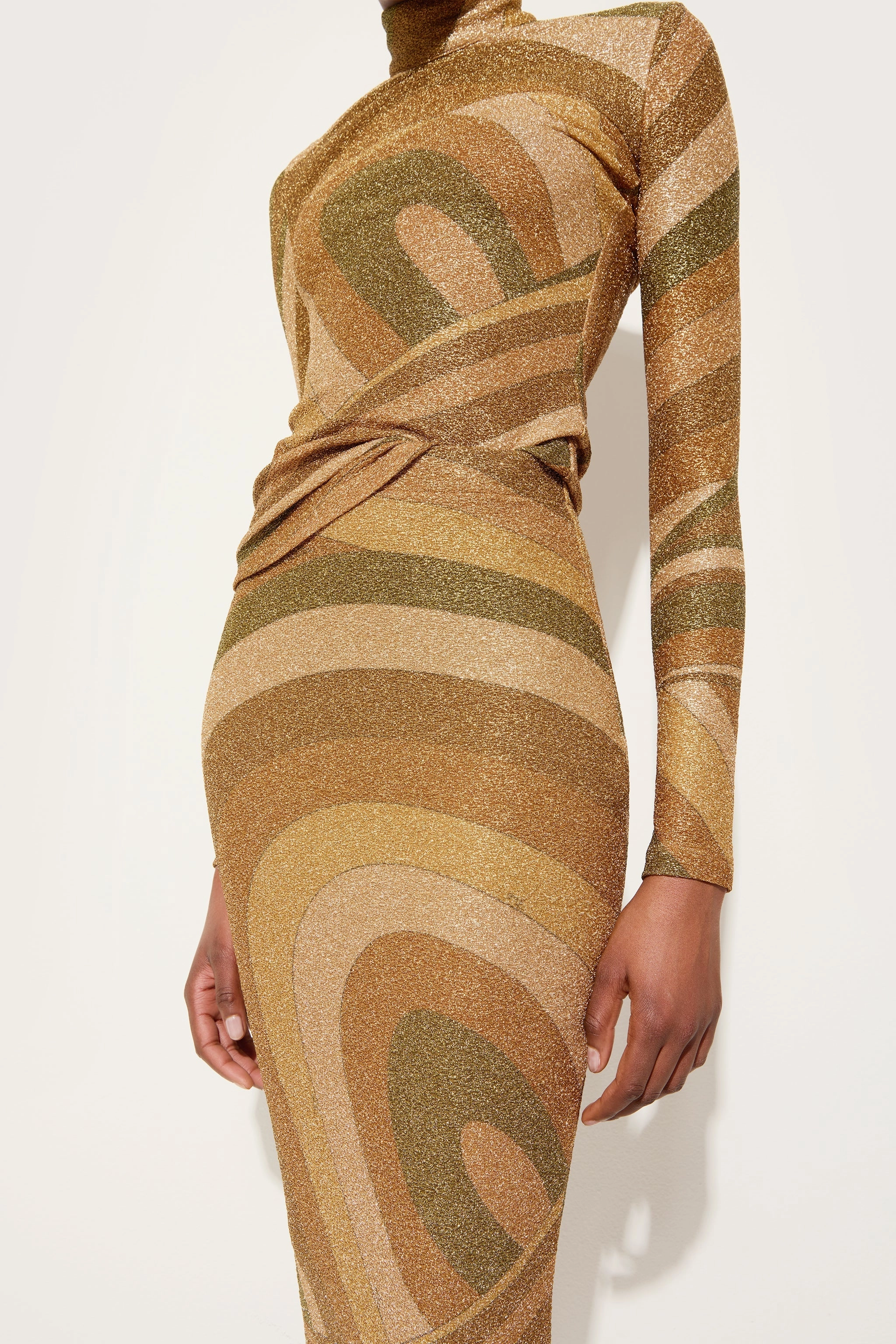 Breezy Fit Innovative Fabric Iride Print Lam?? Jersey Midi Skirt