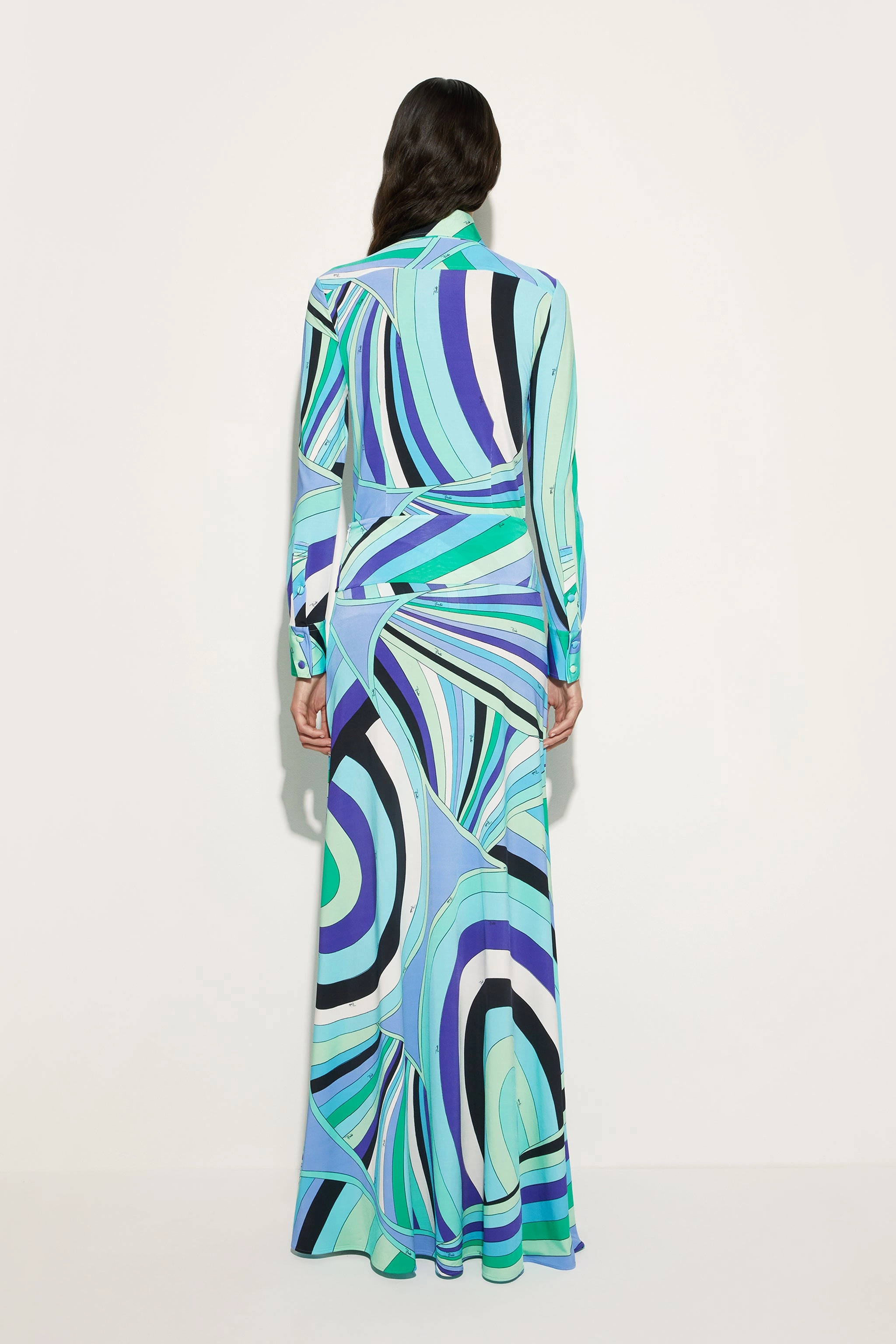 Flat Lay Collar Iride Print Long Skirt