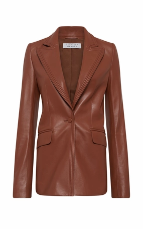 Isara Blazer in Cognac Nappa Leather Sleek Fit