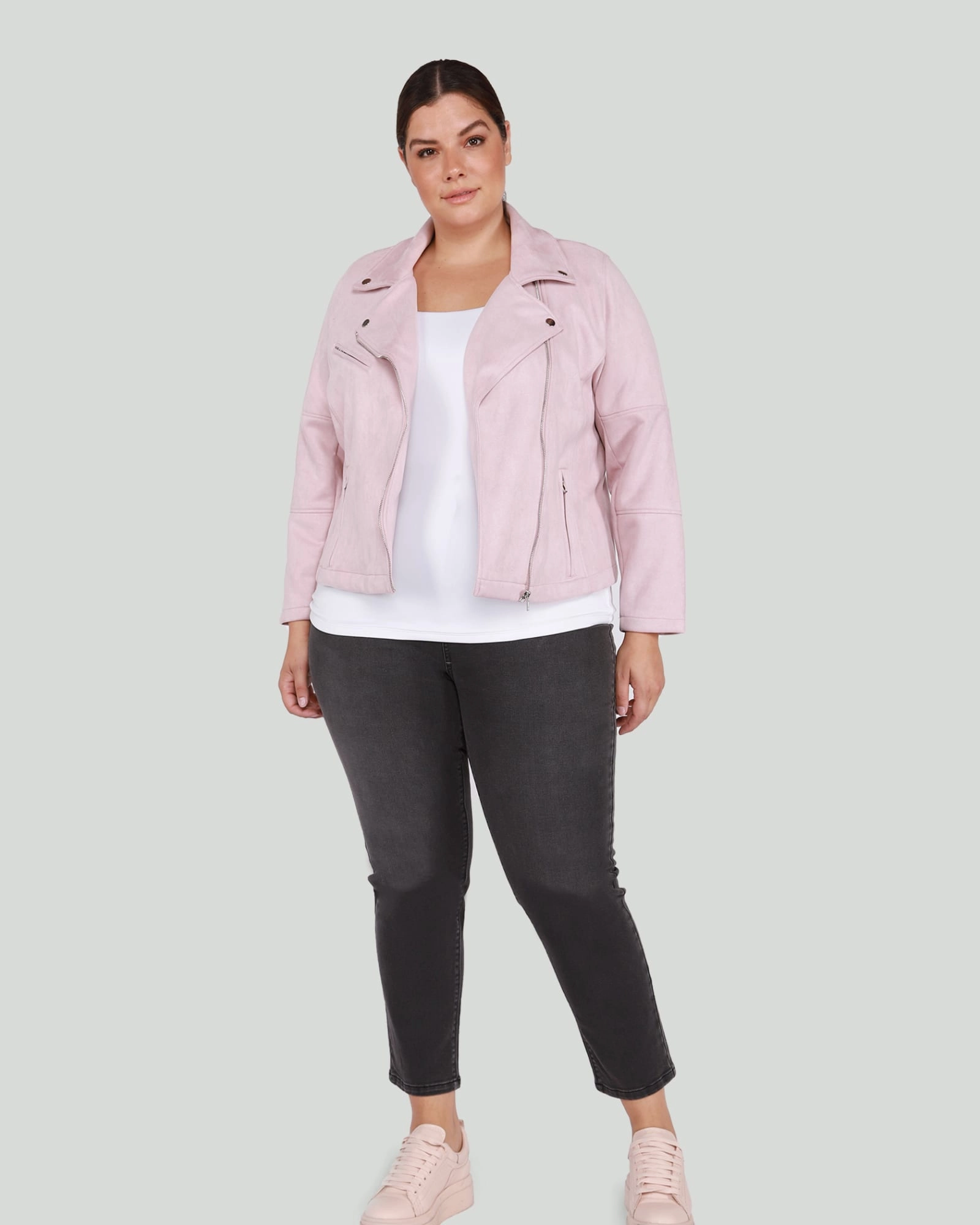 business people Izzie Faux Suede Moto Jacket | Petal Pink