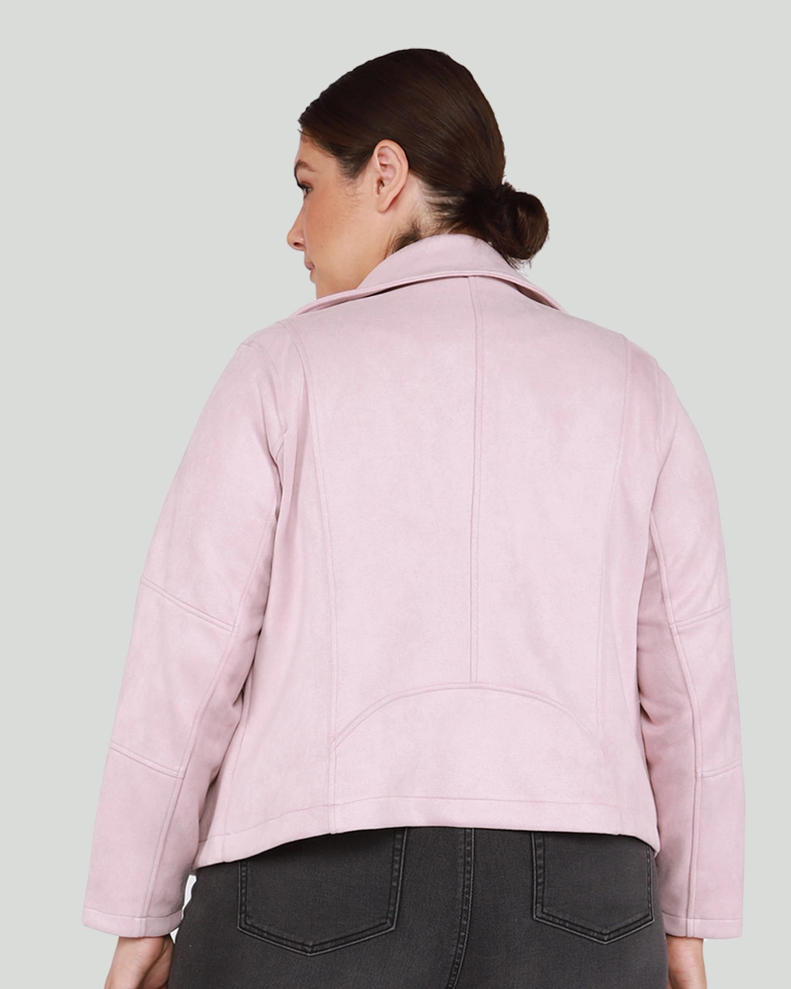 Crisp Air Izzie Faux Suede Moto Jacket | Petal Pink