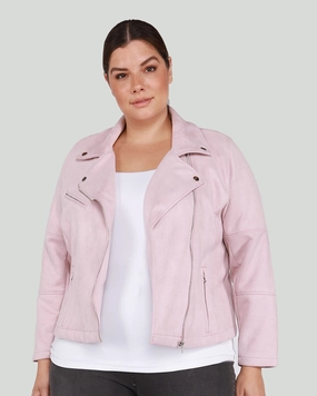 Ergonomic Shoulder Panels Izzie Faux Suede Moto Jacket | Petal Pink