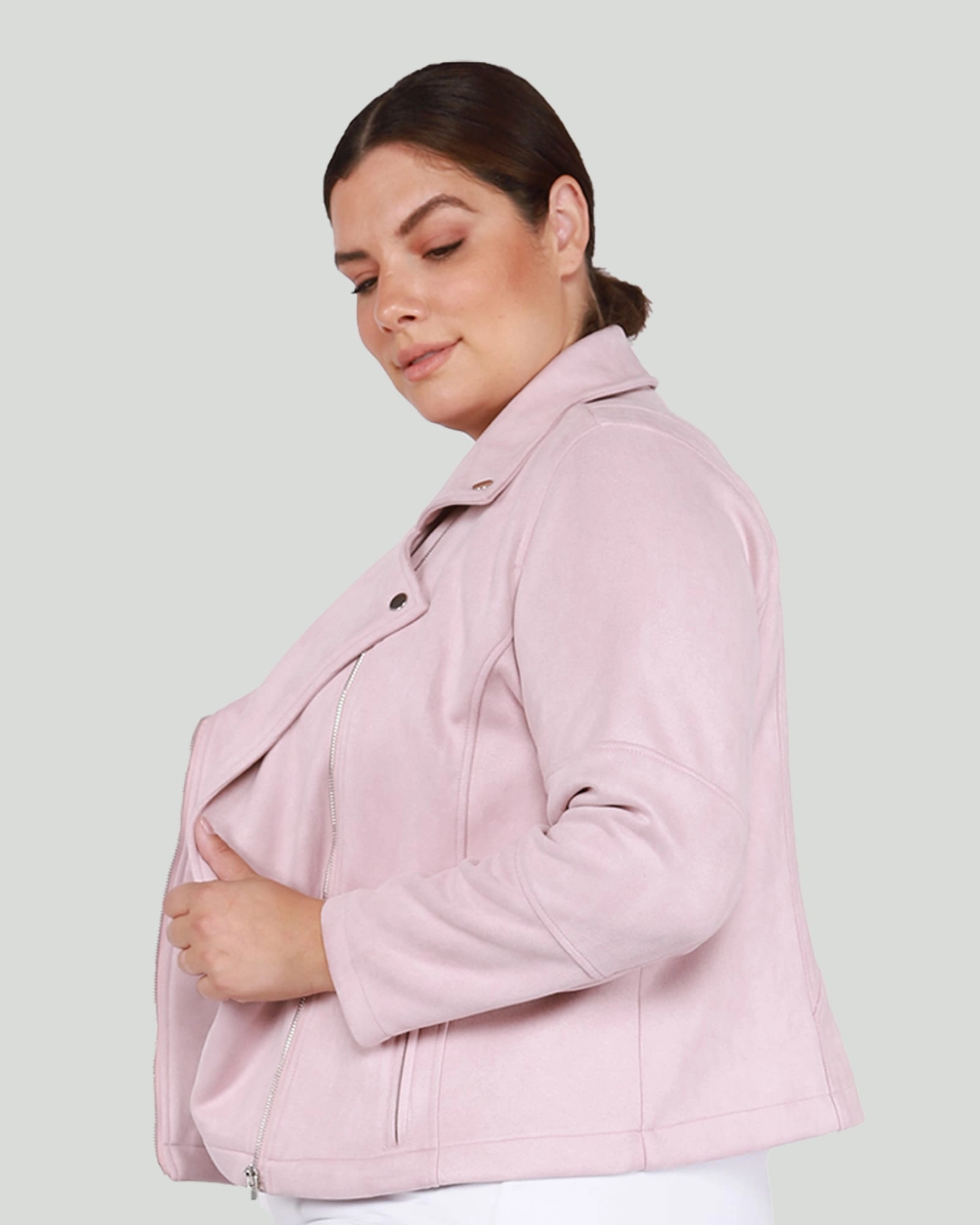 Last Izzie Faux Suede Moto Jacket | Petal Pink