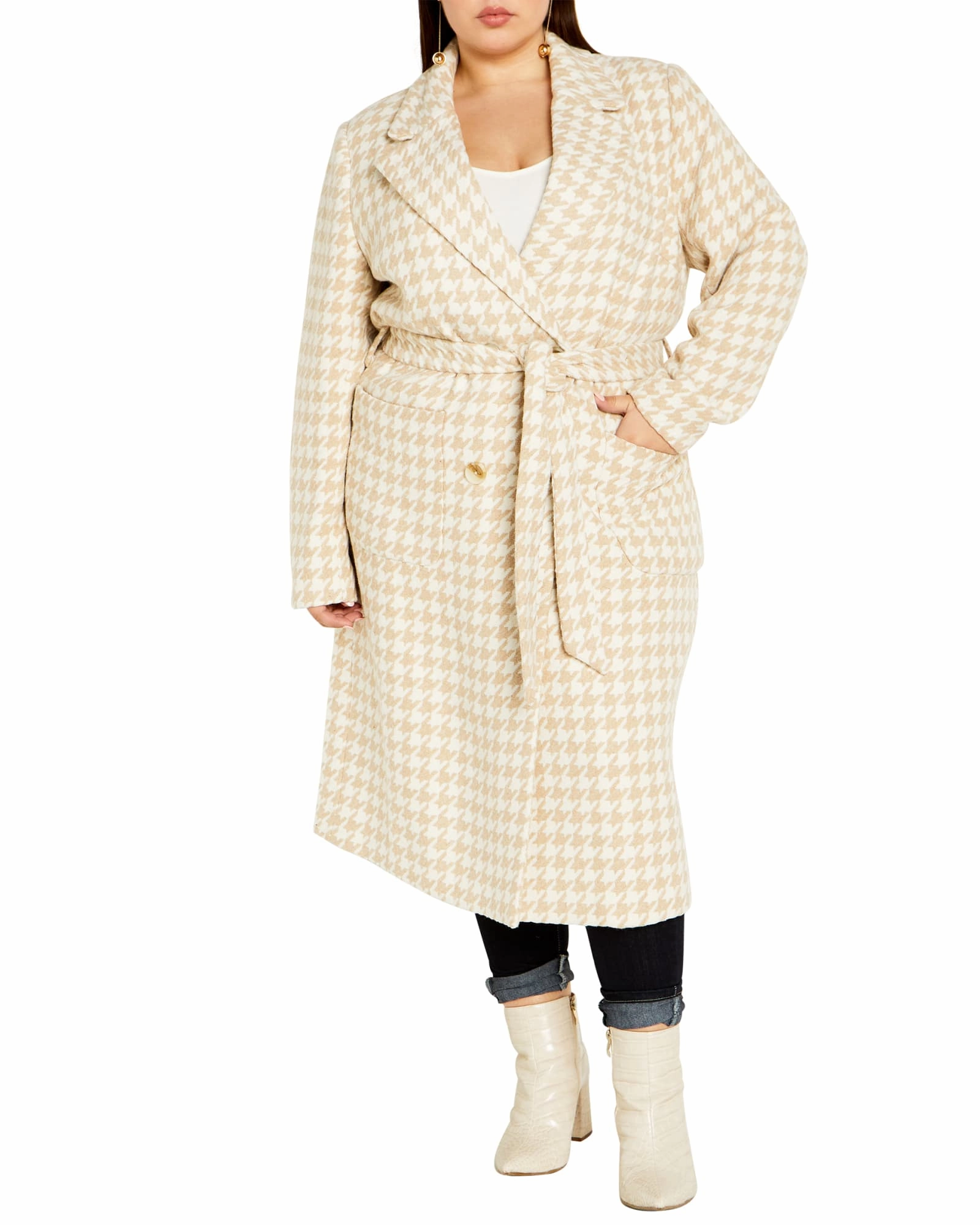 Julissa Houndstooth Coat | Cream Houndstooth Tactics Stylish Insulation