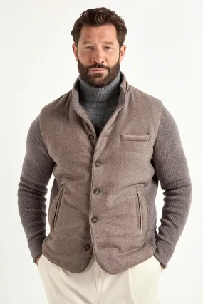Taupe flannel and knit hooded jacket - Made in Italy Glow In The Dark Accents Ergonomic Silhouette