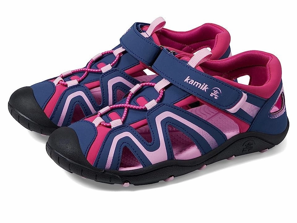 Brunch Walk Kamik Kick Sandals Kids Navy Pink Leather Waterproof Adjustable Strap JOBB2107