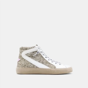 Kid's Roxanne Pearl Glitter High Top Sneakers In White Traction pattern