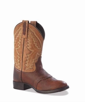 Kids Round Toe Cowboy Boots - Medium Width In Brown Flexible Frame Weekend Camping