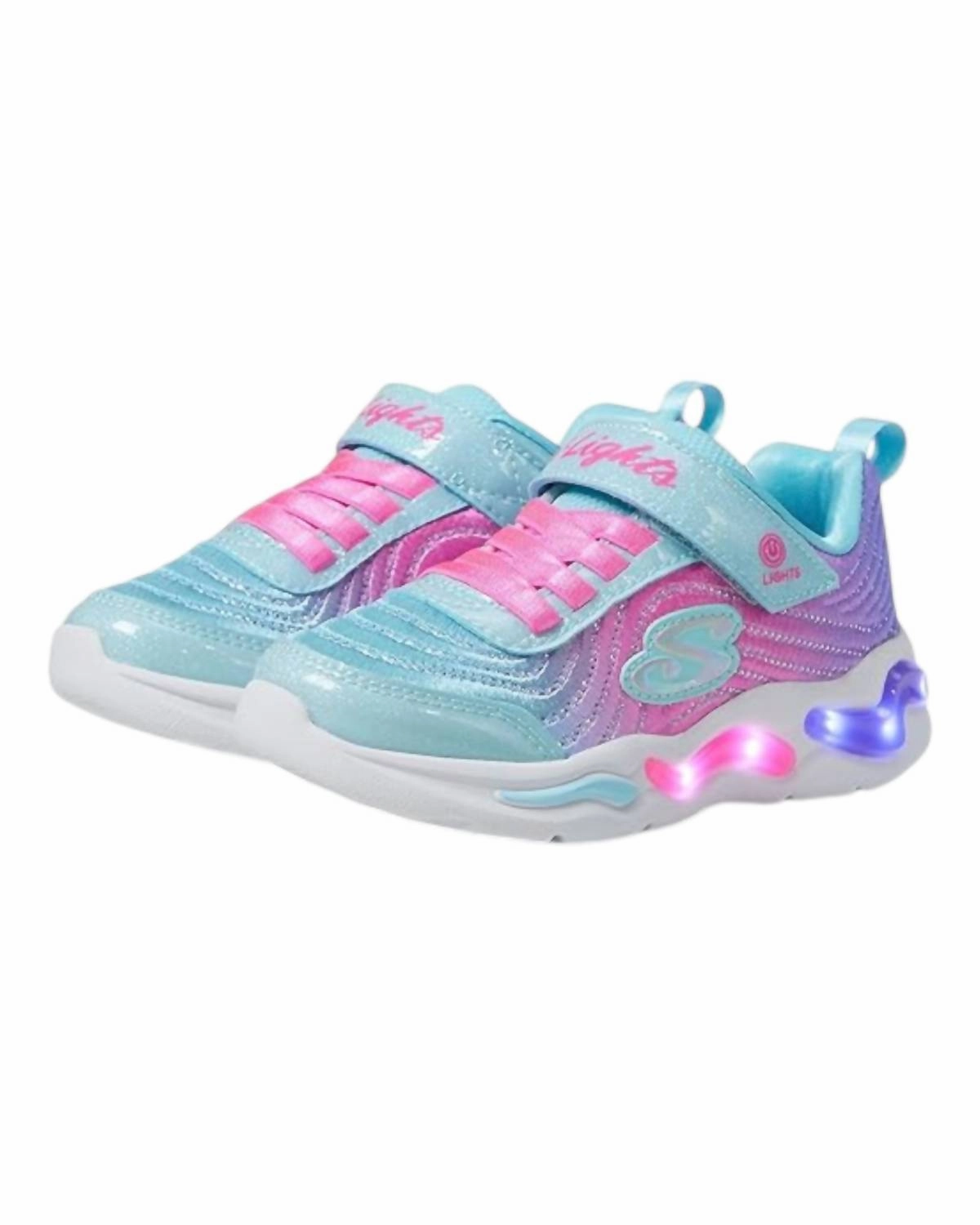 Girl's Wavy Beams Ombre Express Sneakers In Mint Multi Heel Cushion
