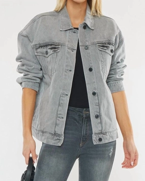 Non Bulky Design Functional Layer Kit Oversized Denim Jacket in Gray | Gray