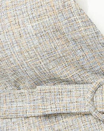 Soft Texture Unique Vintage Beige & Baby Blue Tweed Belted Jacket | Beige/Baby Blue
