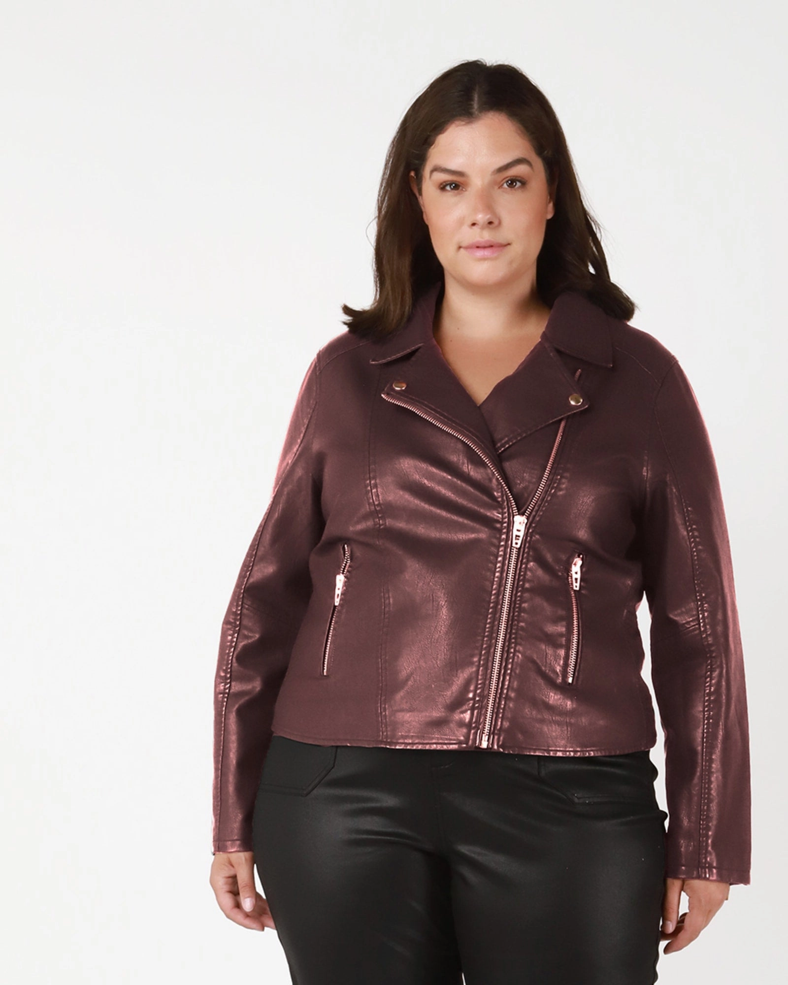 Landry Faux Leather Moto Jacket | Burgundy Heavy Duty Hardware