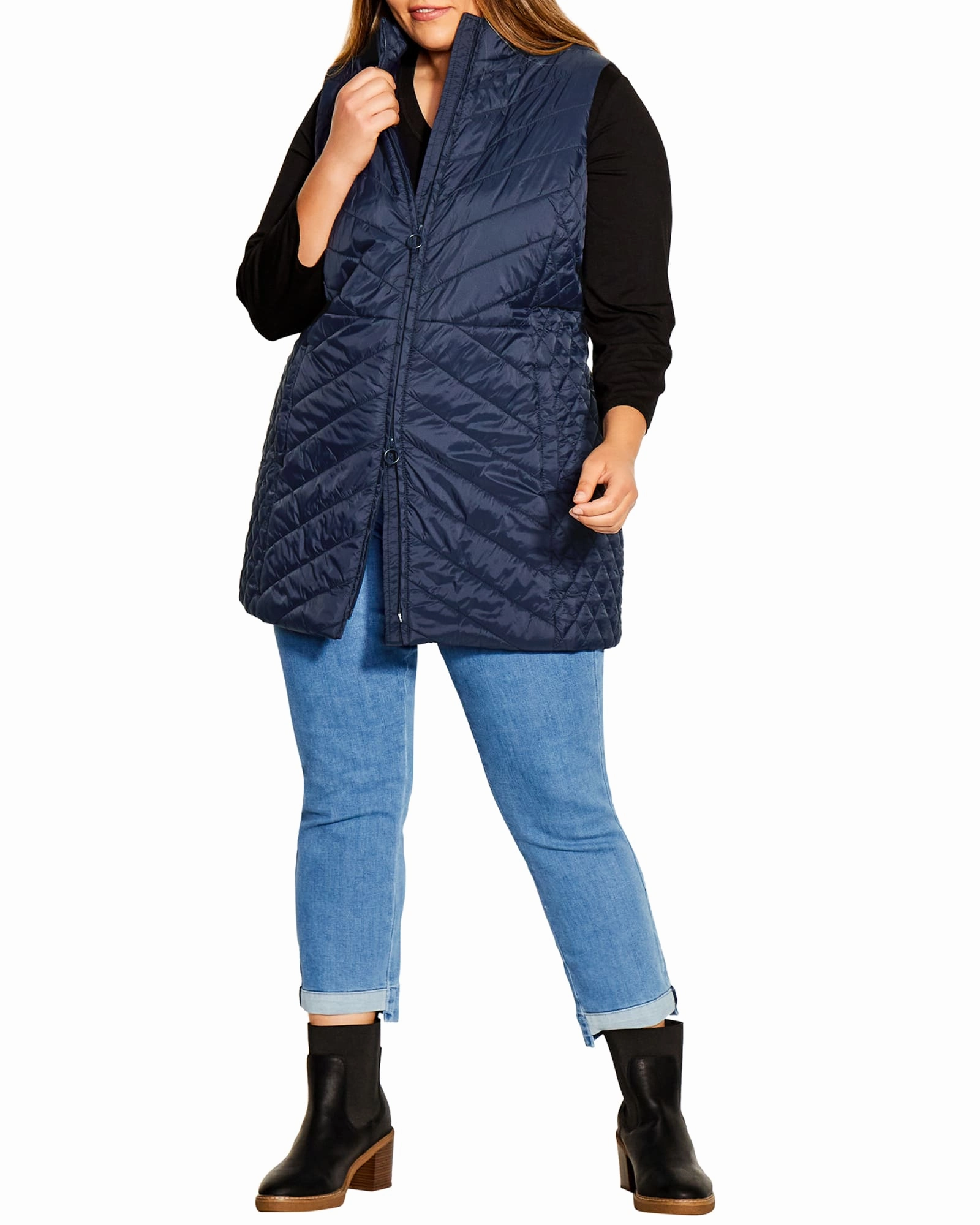 Lane Quilted Longline Vest | Navy neutral - colored Impact Absorbing Padding