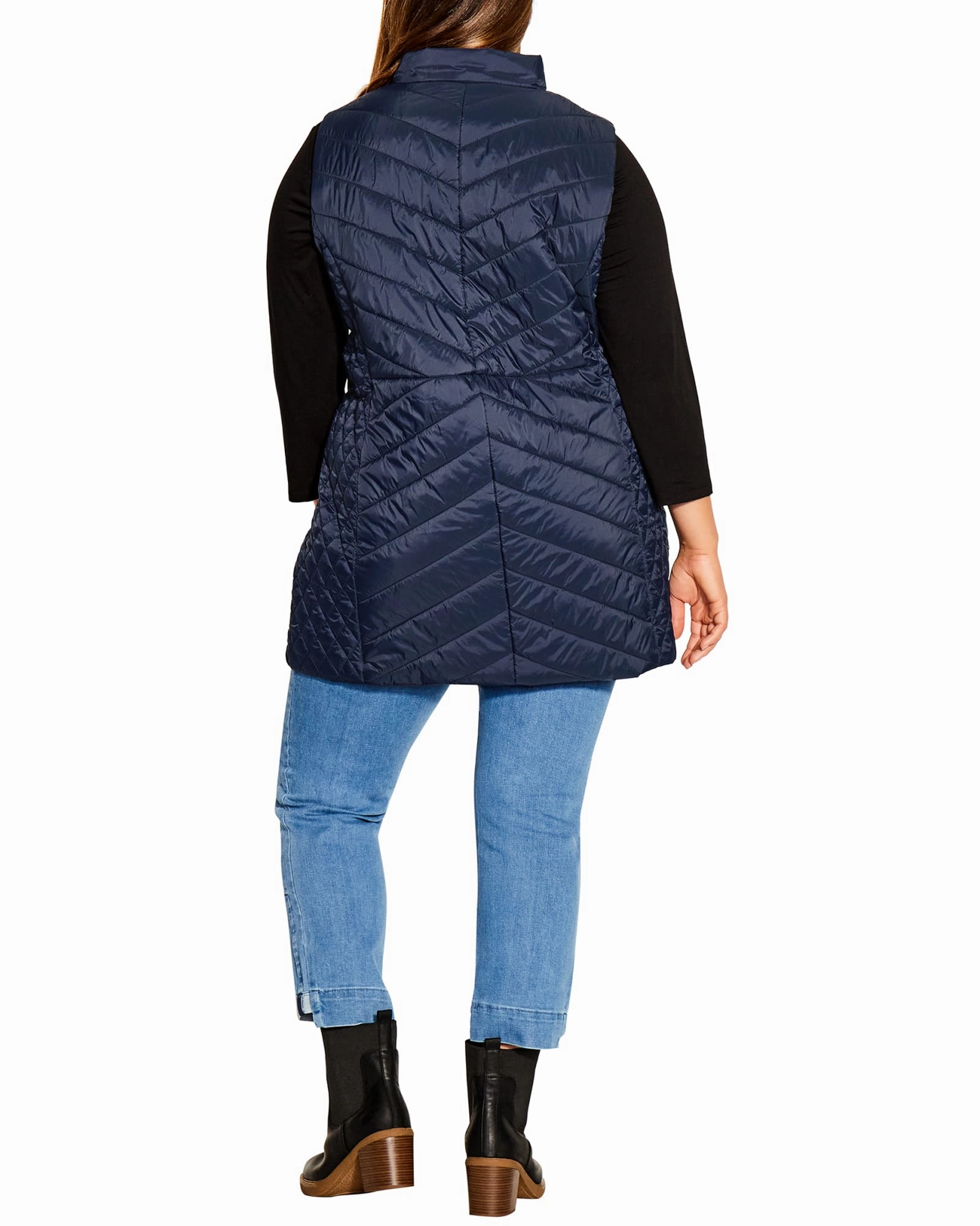 Selection Button Snap Conversion Lane Quilted Longline Vest | Navy