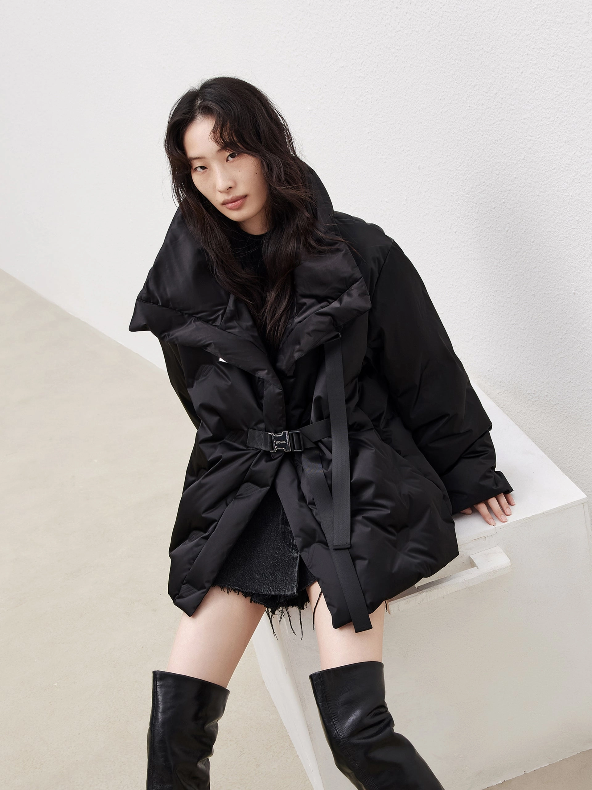 Lapel Collar Down Jacket with Adjustable Belts Reversible Dual Layer All Day Comfort