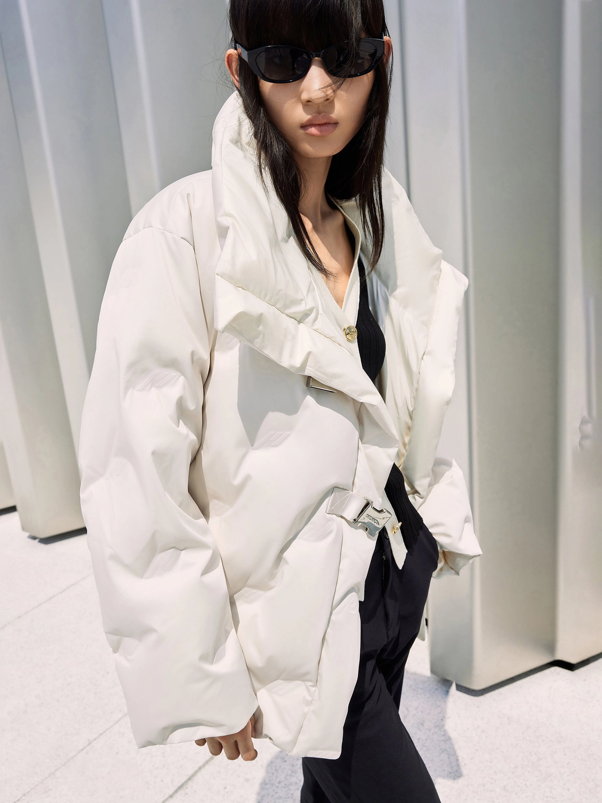 City Chill Style Lapel Collar Down Jacket with Adjustable Belts