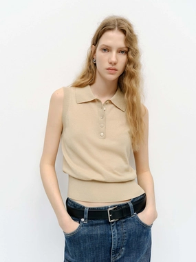 Warm Flex Lapel Collar Wool Knit Vest