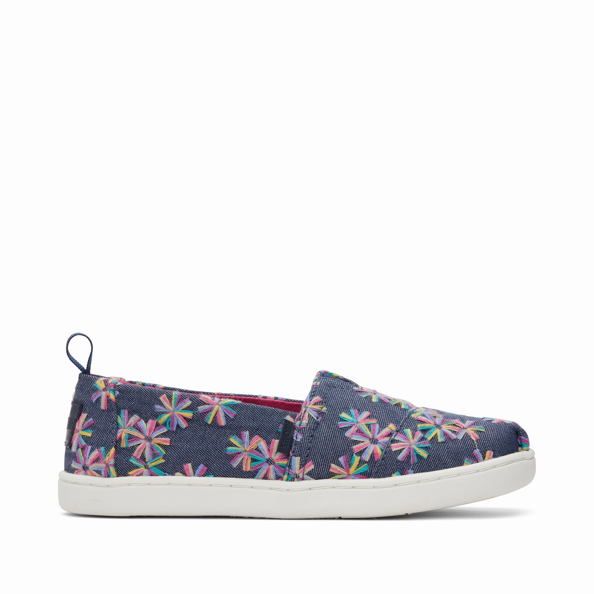 Youth Alpargata Navy Embroidered Floral Kids Shoe Path Walk