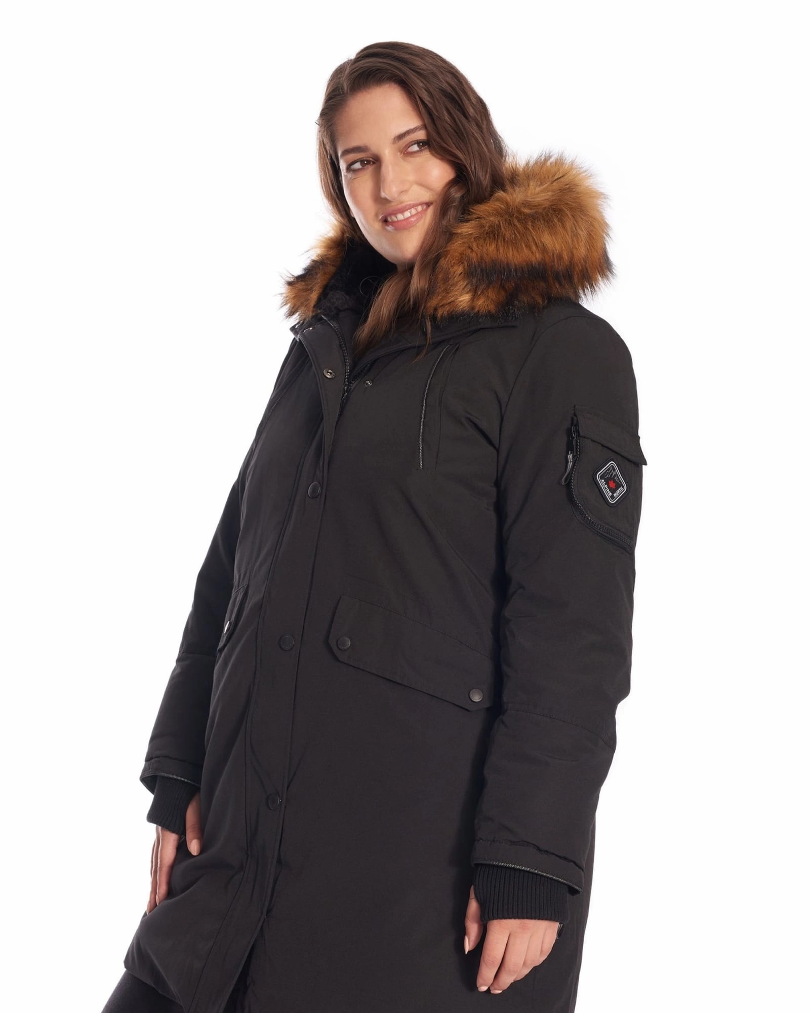 Option Endorse LAURENTIAN | Vegan Down Recycled Long Parka Winter With Faux Fur Hood | Black